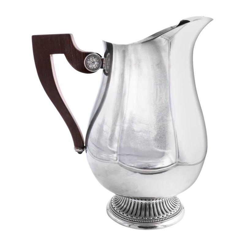 "Malmaison" French Christofle Silver Plated Water Pitcher with Ebony Wood Handle For Sale