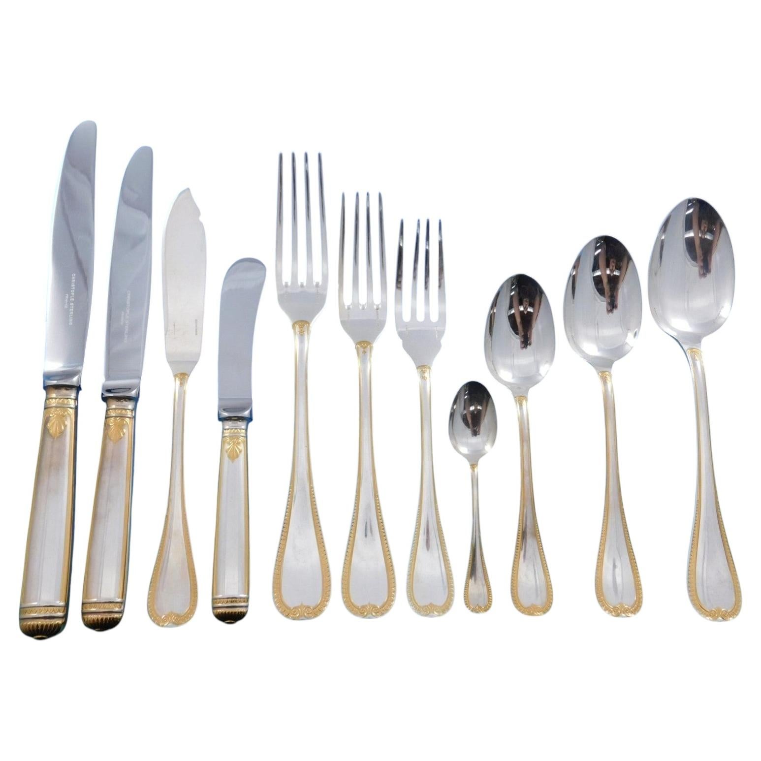 Pre-owned Christofle Malmaison Gold By Sterling Silver Flatware Service Set 134 Pcs Dinner