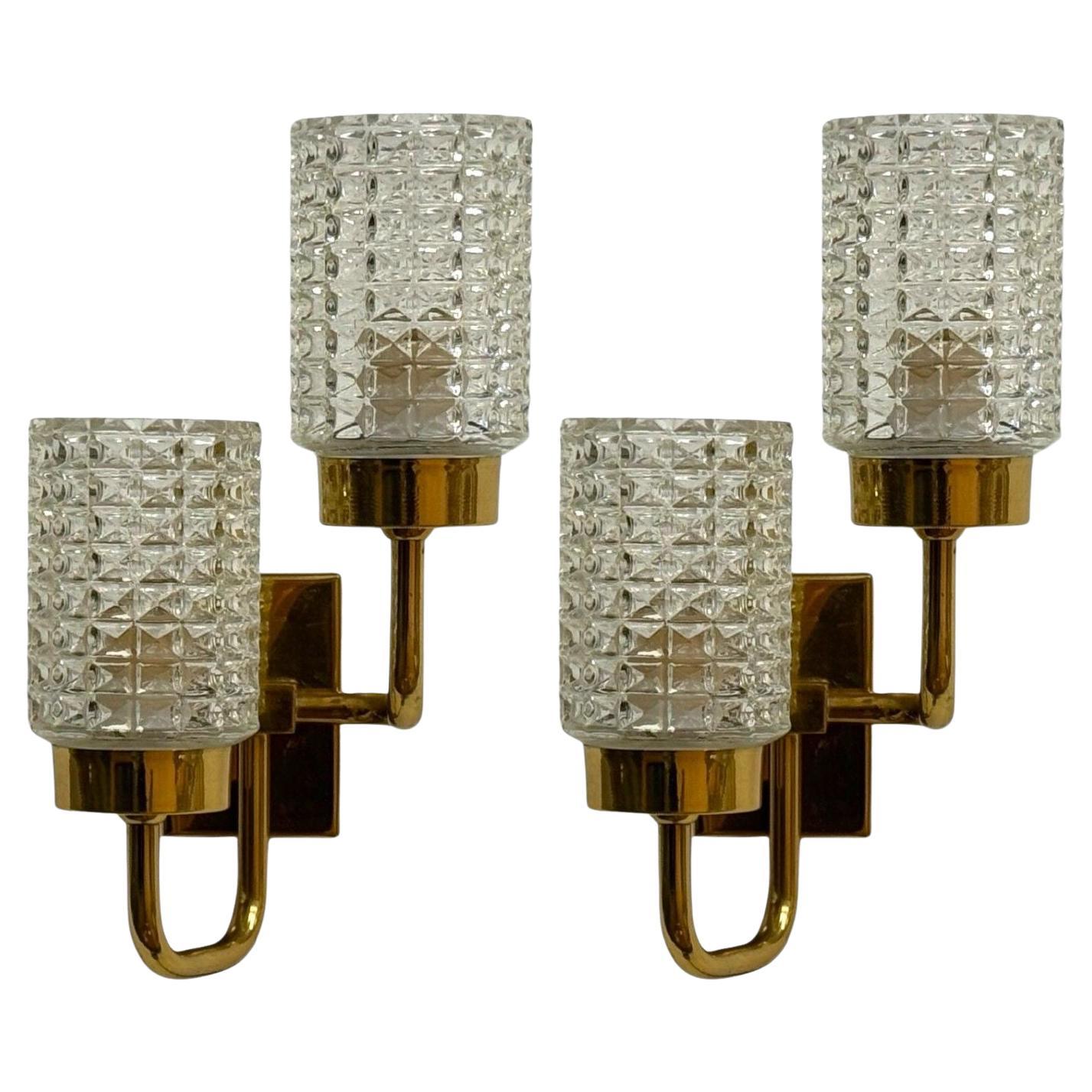 Malmö Metallvarufabrik, Glass, Patinated Brass, Wall Sconces, Sweden, 1960s For Sale