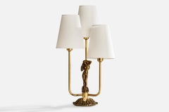 Malmö Metallvarufabrik, Table Lamp, Brass, Fabric, Sweden, 1930s
