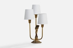 Malmö Metallvarufabrik, Table Lamp, Brass, Fabric, Sweden, 1930s