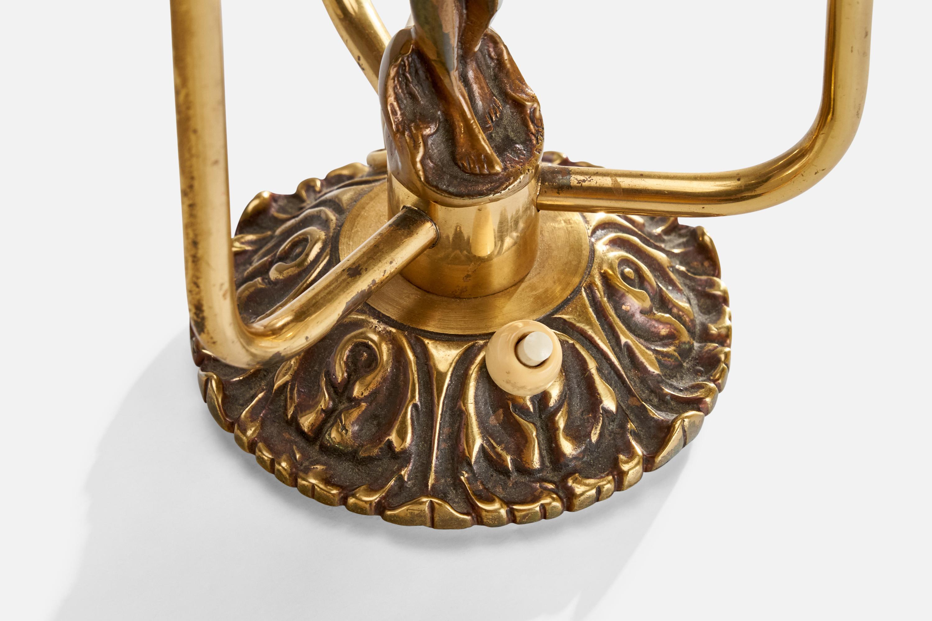 Malmö Metallvarufabrik, lampe de table, laiton, tissu, Suède, années 1930 en vente 1