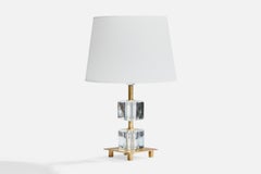 Malmö Metallvarufabrik, Table Lamp, Glass, Brass, Sweden, 1950s
