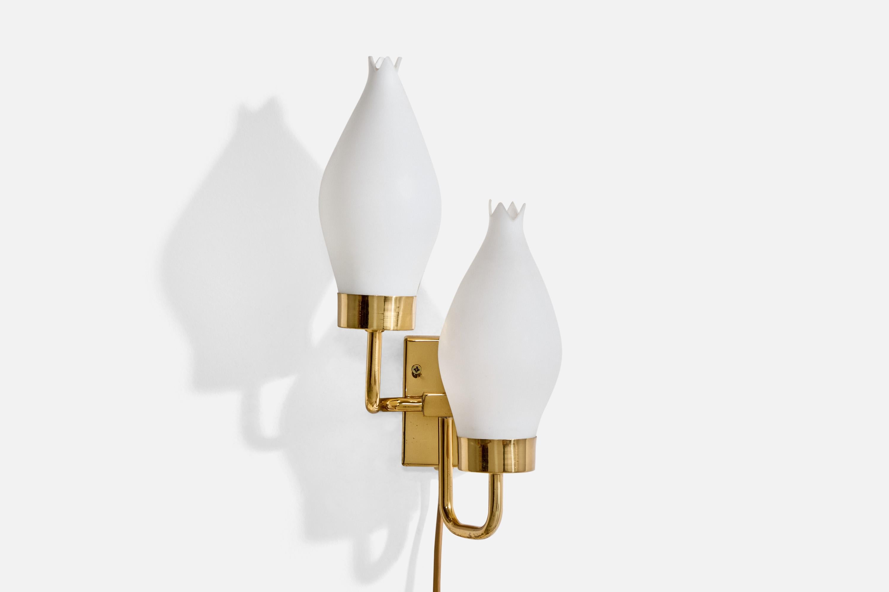 Swedish Malmö Metalvarufabrik, Wall Lights, Brass, Glass, Sweden, 1950s For Sale