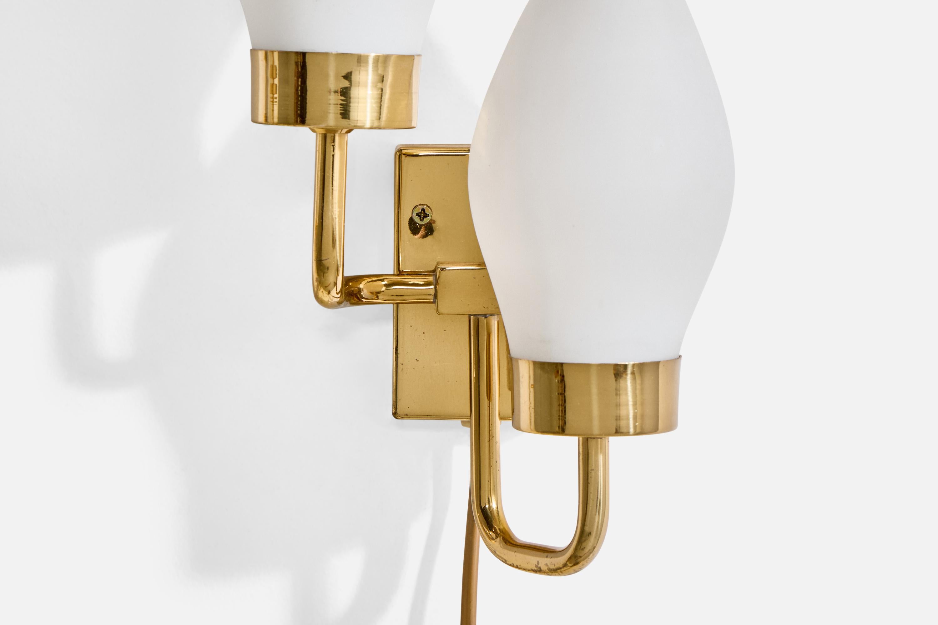 Malmö Metalvarufabrik, Wall Lights, Brass, Glass, Sweden, 1950s For Sale 1