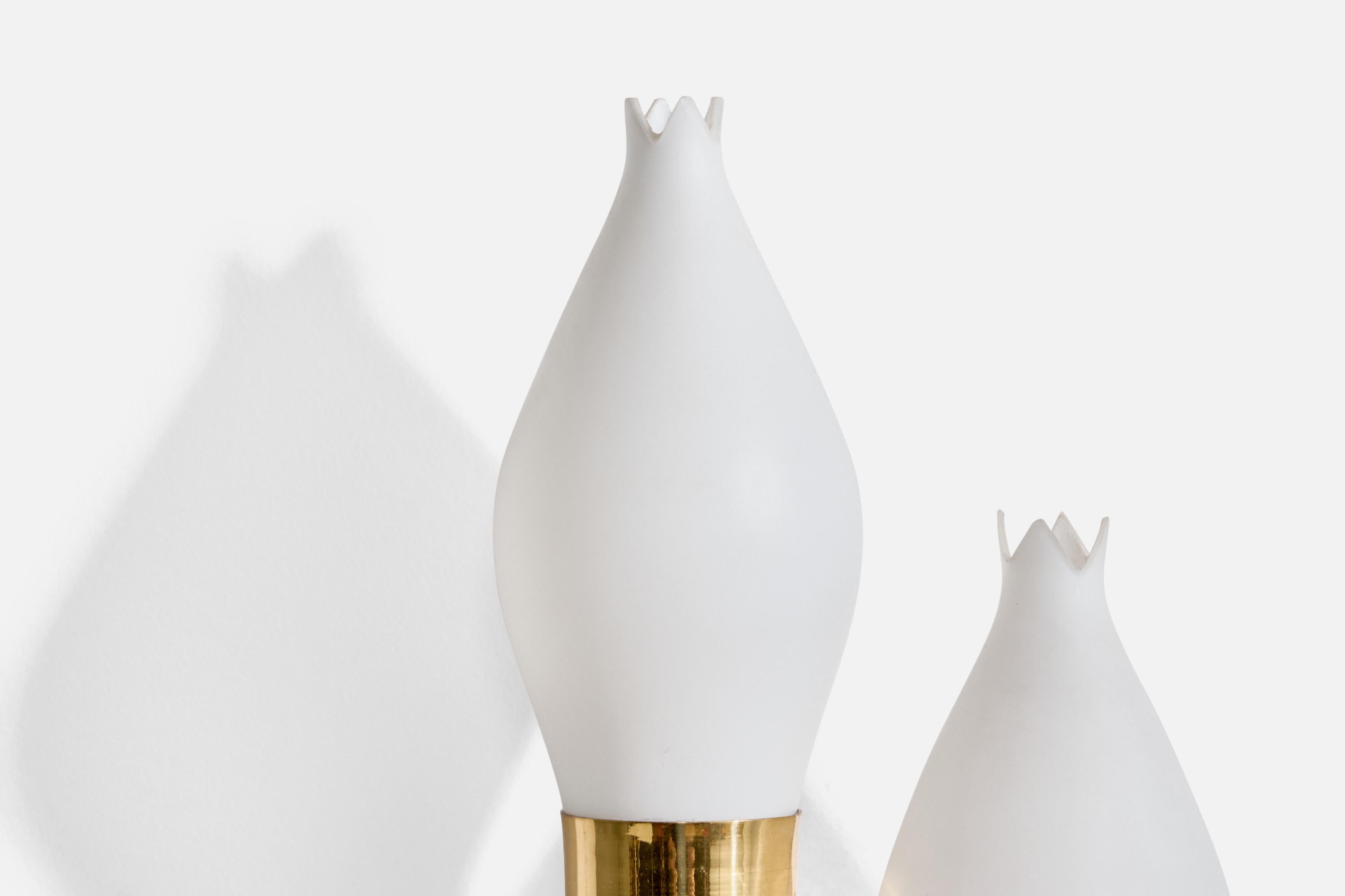 Malmö Metalvarufabrik, Wall Lights, Brass, Glass, Sweden, 1950s For Sale 2