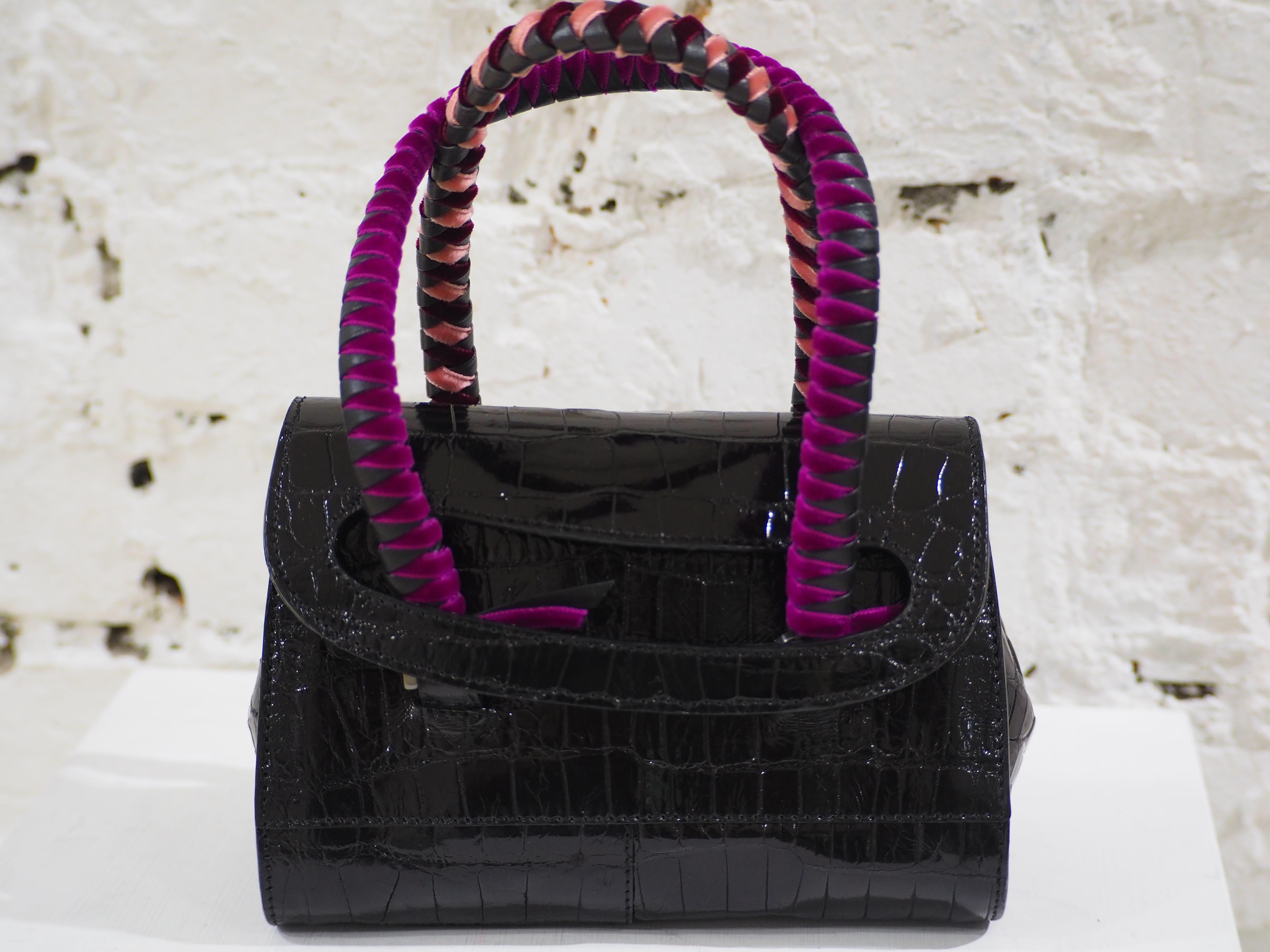Black Malo black cocco and velvet mini handbag