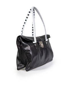 Malo Black Leather Woven Strap Shoulder Bag