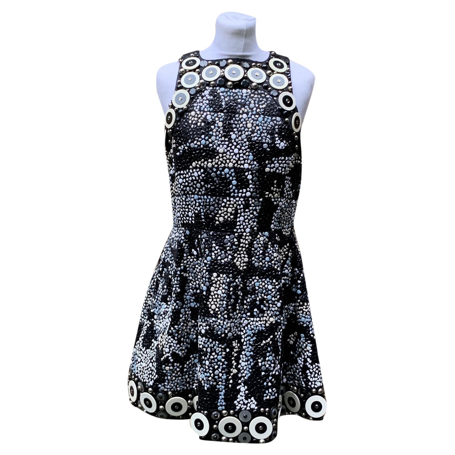 Malo Negro Blanco Vestido sin mangas bordado con cuentas Talla 44 IT en venta