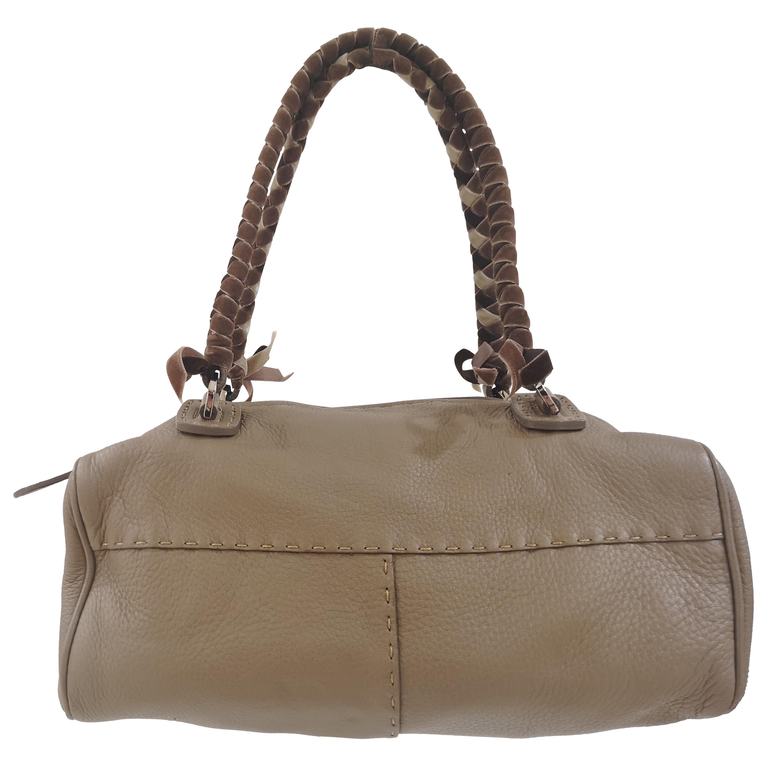 Malo etoupe leather velvet handle shoulder bag