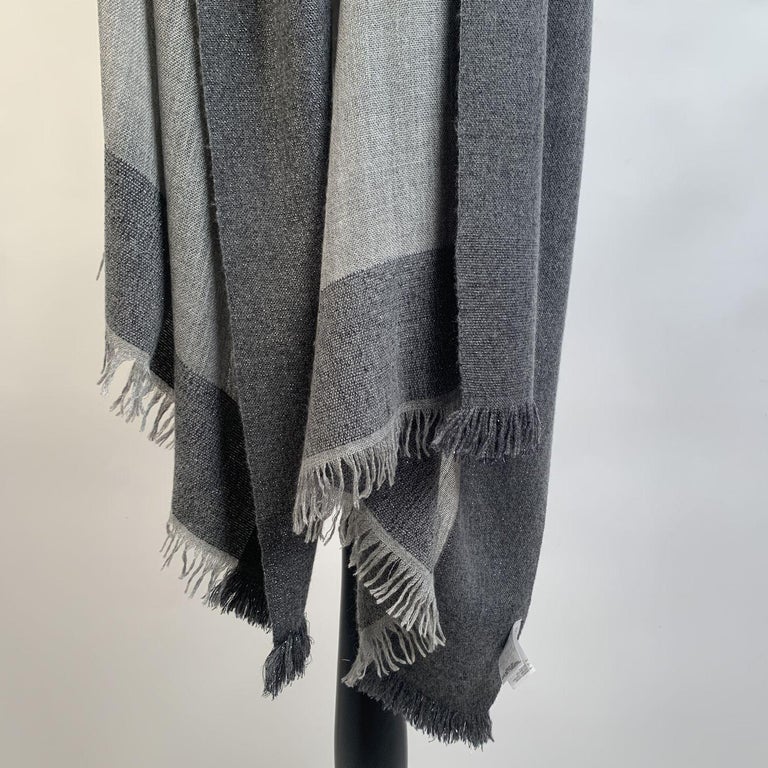 Malo Gray Cashmere and Silk Shawl Large Scarf Metallic Borders For Sale ...