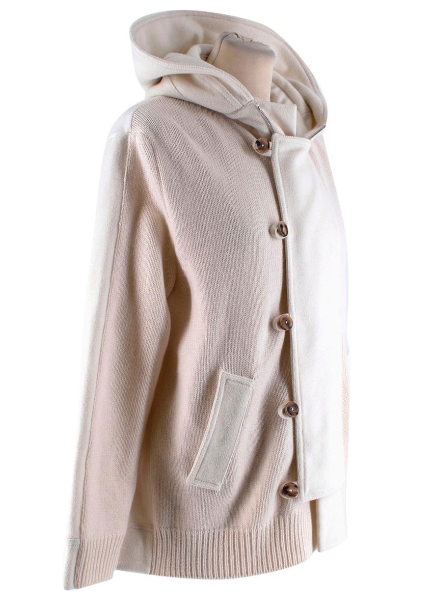 Malo Ivory Hooded Cardigan Wood Button Detail & Zip

- Attached Hood
- 100% Cashmere
- Zip & Button Closure
- x2 Outer Pockets 

Made in Italy 

Chest - 48cm
Length - 62cm 
Sleeves - 55cm

