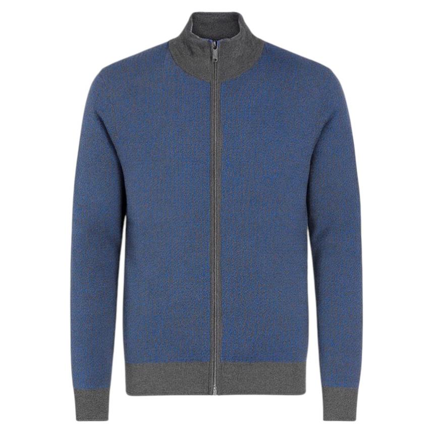 Malo Herren-Pullover mit Reißverschluss aus 100 % Kaschmir, blau-grau, IT50 im Angebot