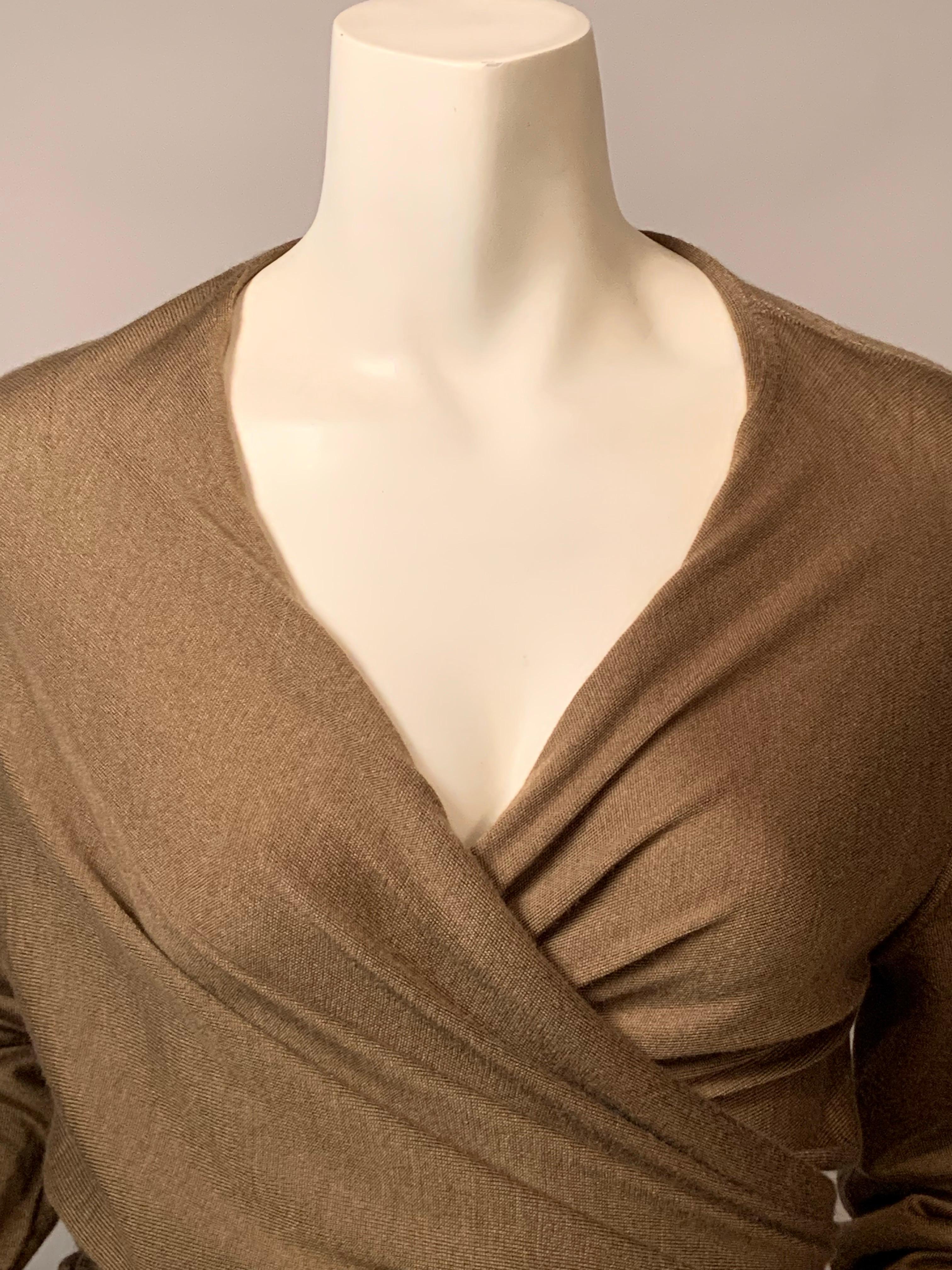 Malo Mocha Cashmere and Silk Blend Wrap Sweater In Excellent Condition For Sale In New Hope, PA