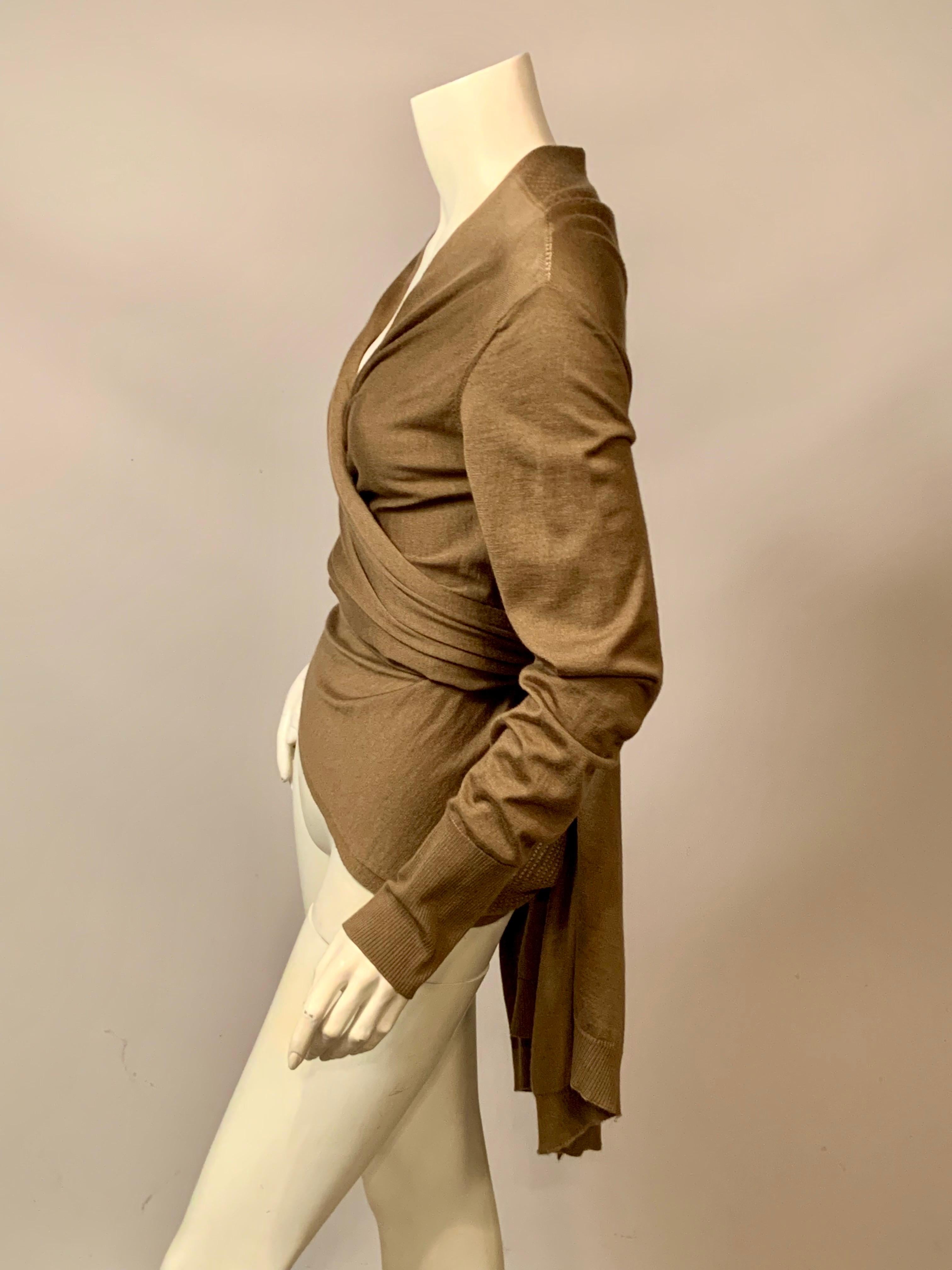 Women's Malo Mocha Cashmere and Silk Blend Wrap Sweater For Sale