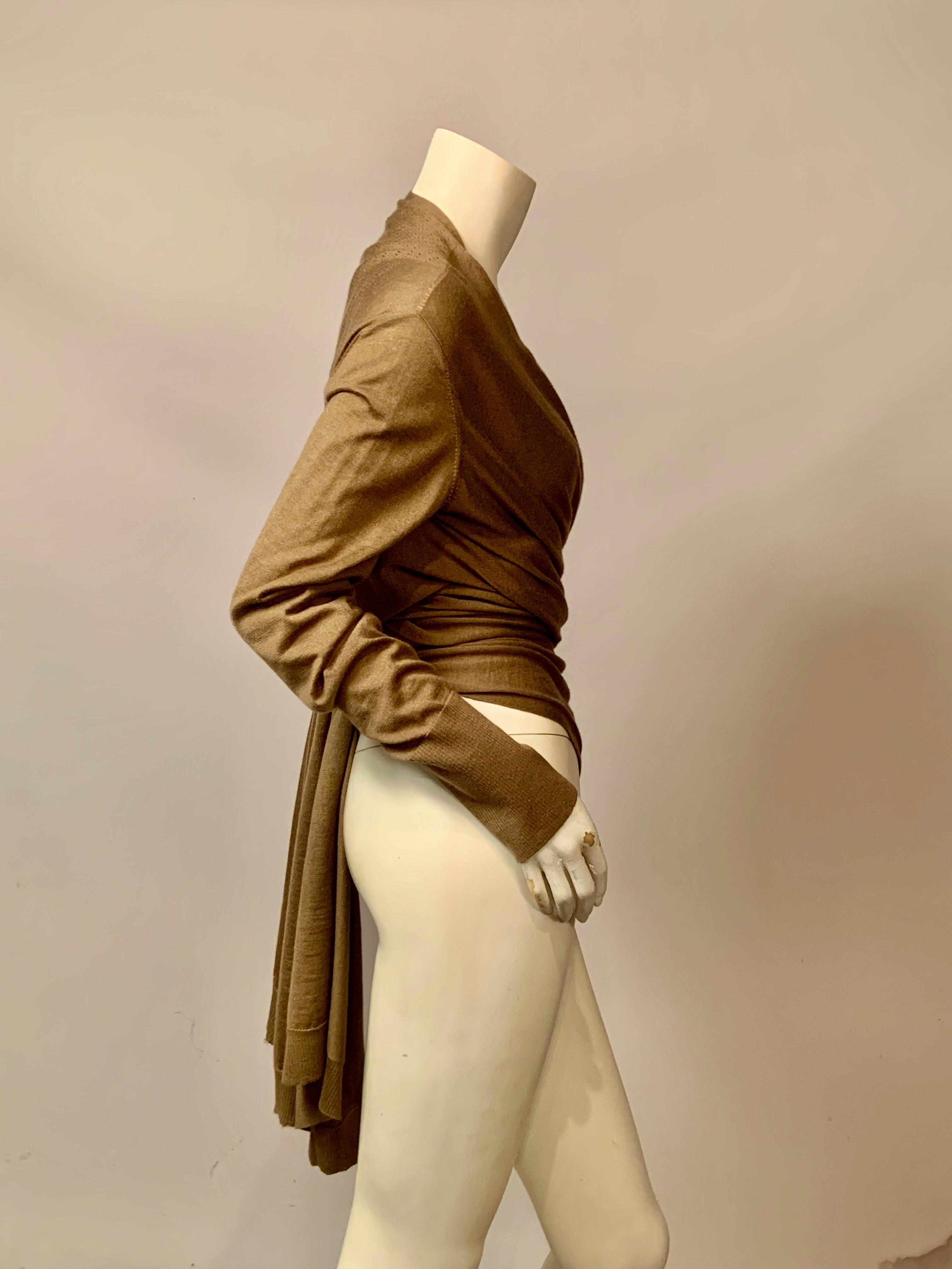 Malo Mocha Cashmere and Silk Blend Wrap Sweater For Sale 3