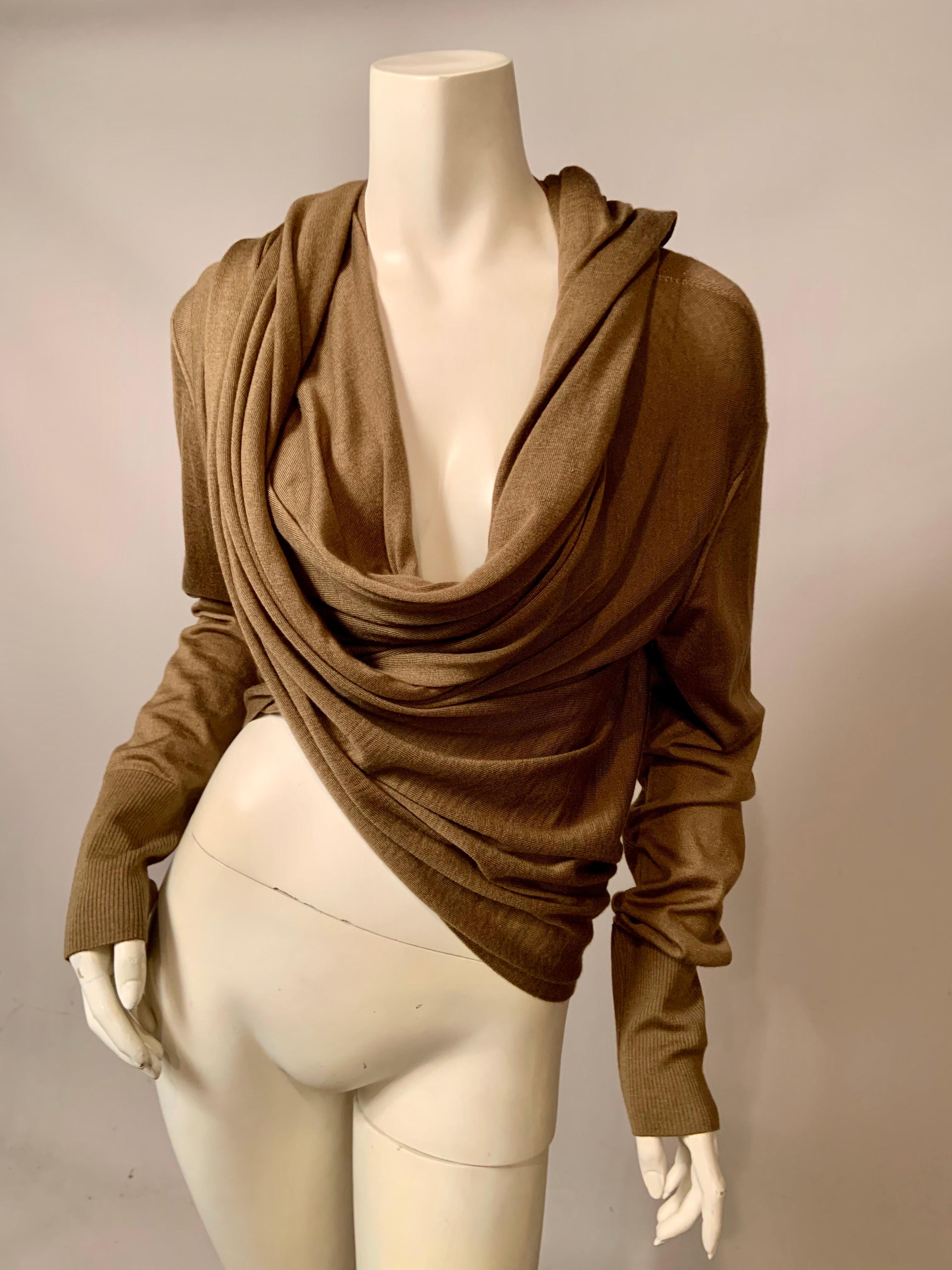 Malo Mocha Cashmere and Silk Blend Wrap Sweater For Sale 4