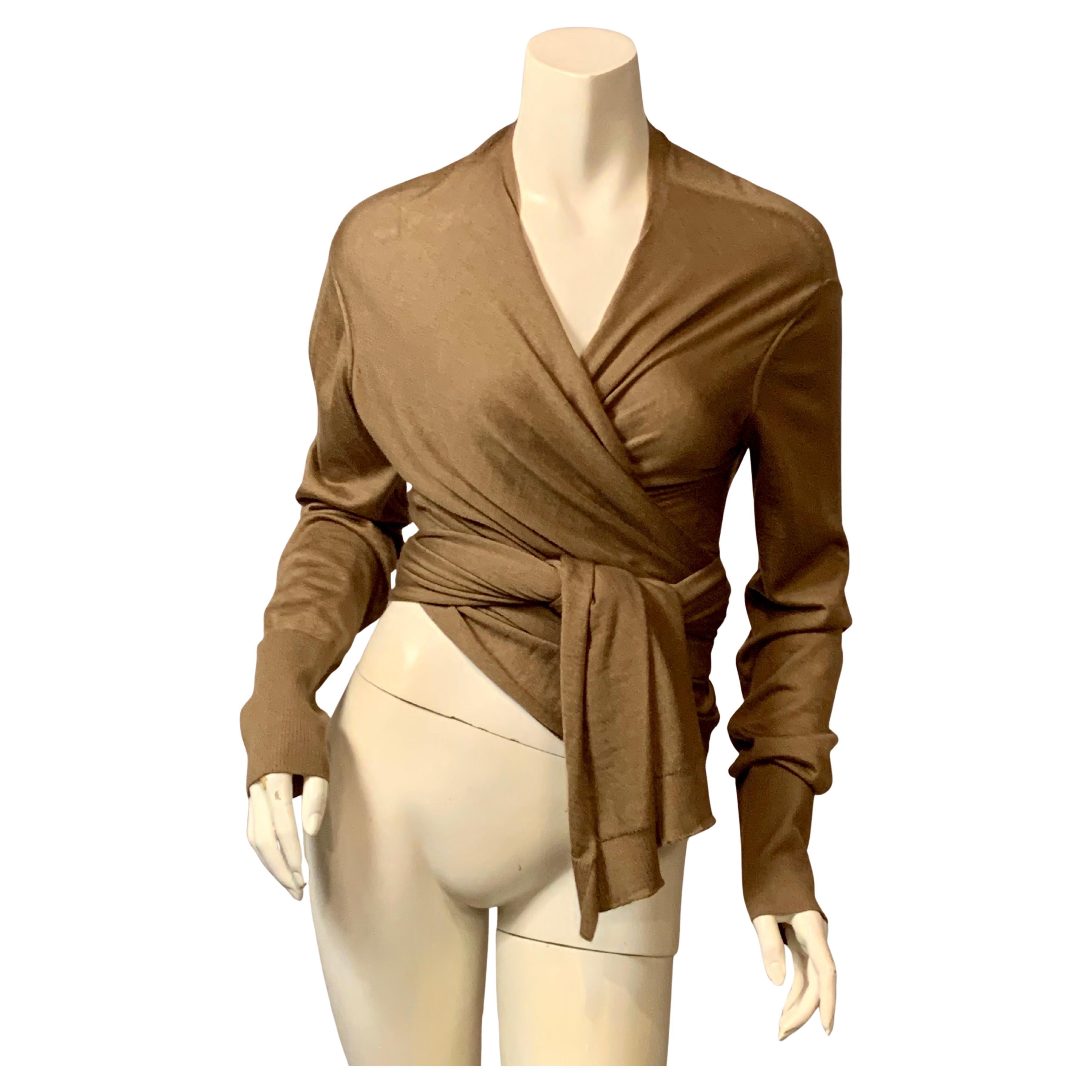 Malo Mocha Cashmere and Silk Blend Wrap Sweater For Sale
