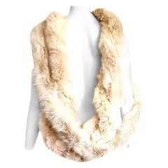 MALO "New" Cream Wild Arctic Silver Fox Round Fur Scarf - Unworn