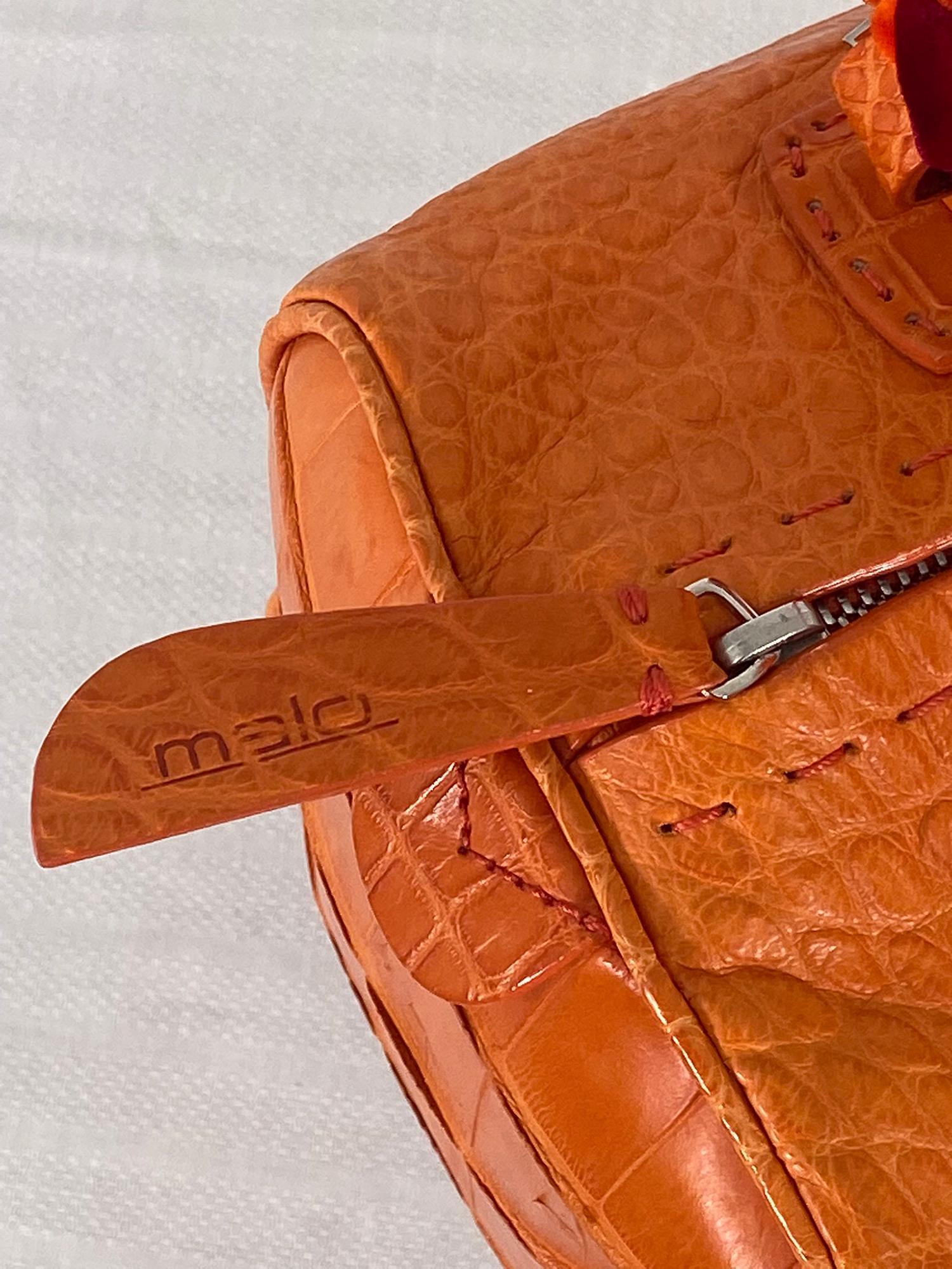 Malo Paprika Alligator Ribbon Woven Handle Handbag 3