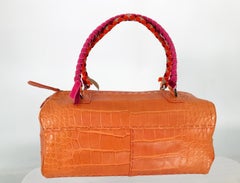 Malo Paprika Alligator Ribbon Woven Handle Handbag