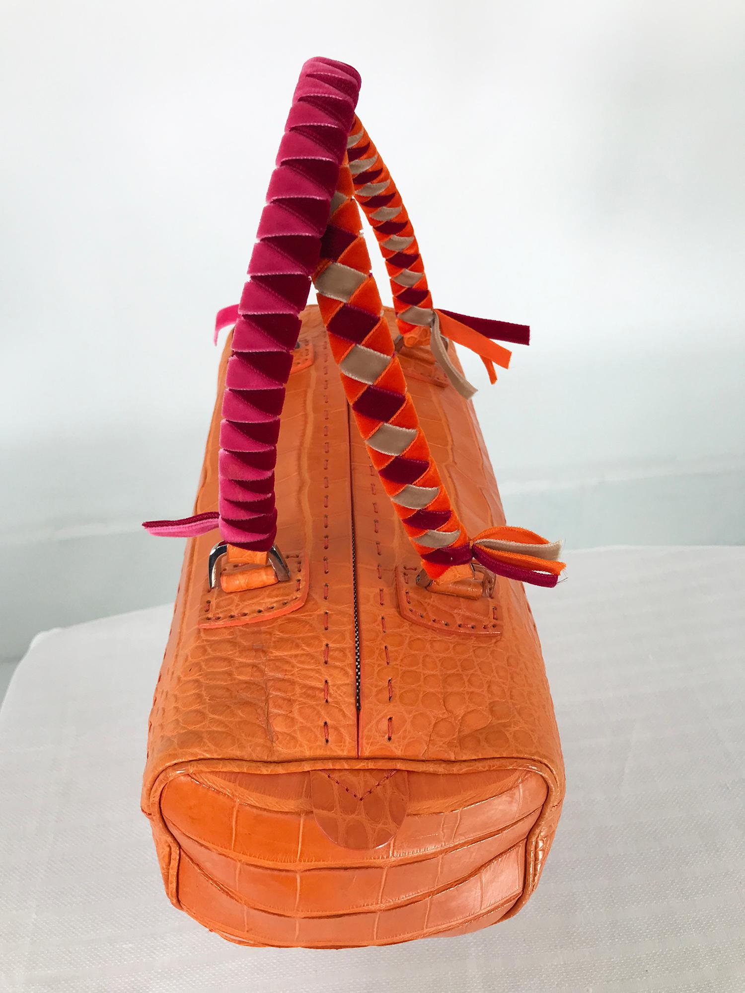 Orange Malo Paprika Alligator Ribbon Woven Handle Handbag
