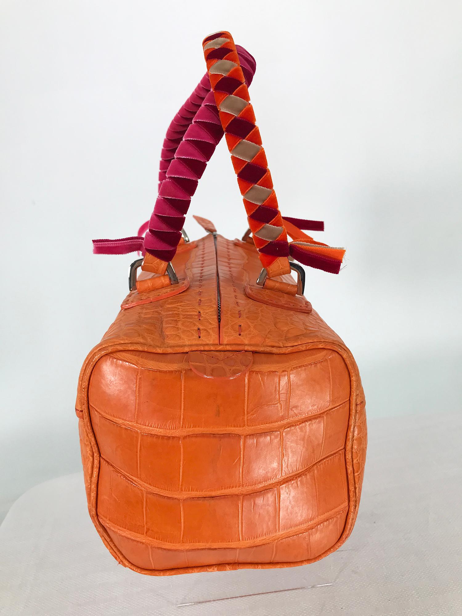 Women's Malo Paprika Alligator Ribbon Woven Handle Handbag