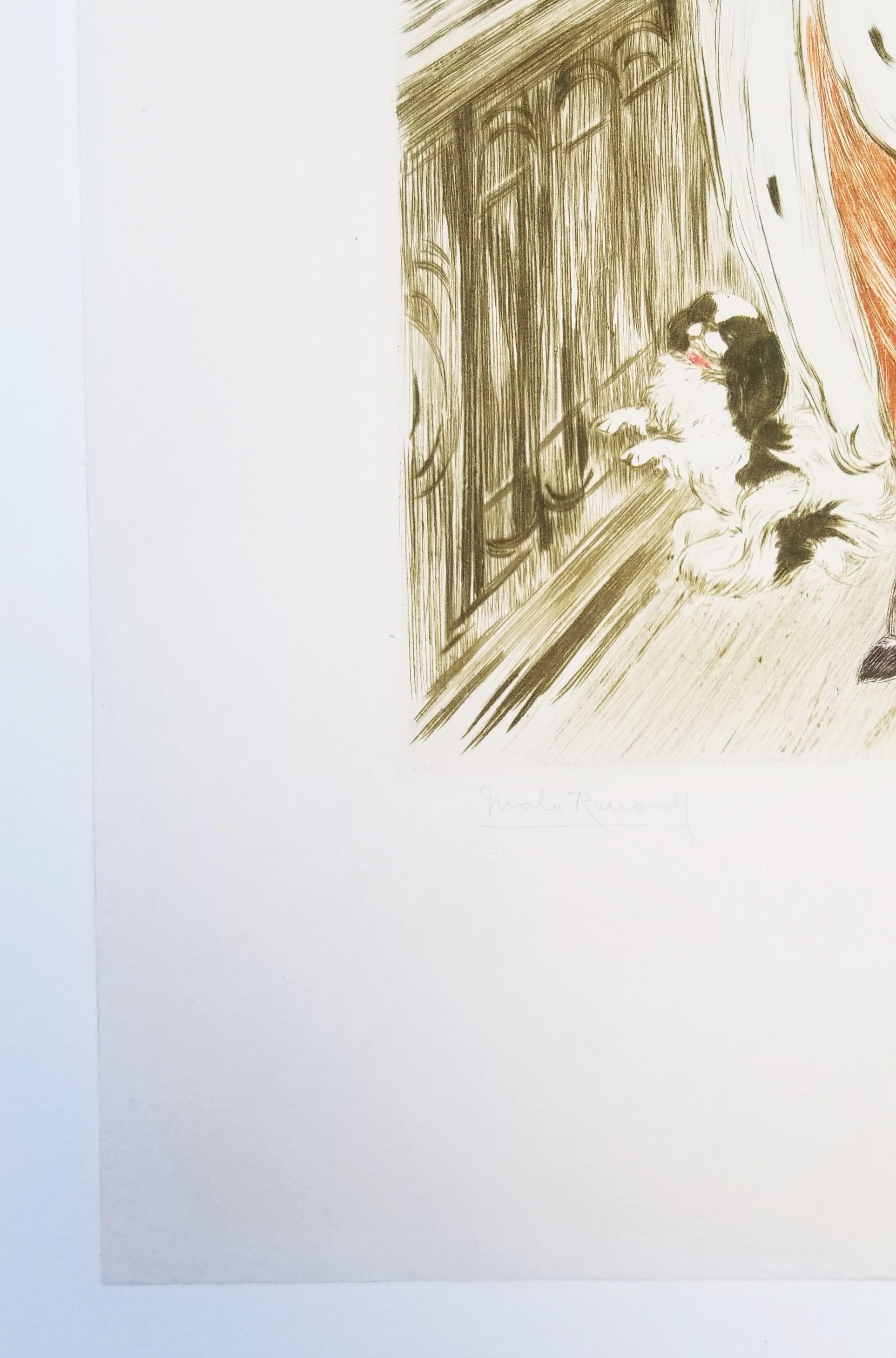 Cinq Heures Rue de La Paix - Beige Figurative Print by Malo-Renault