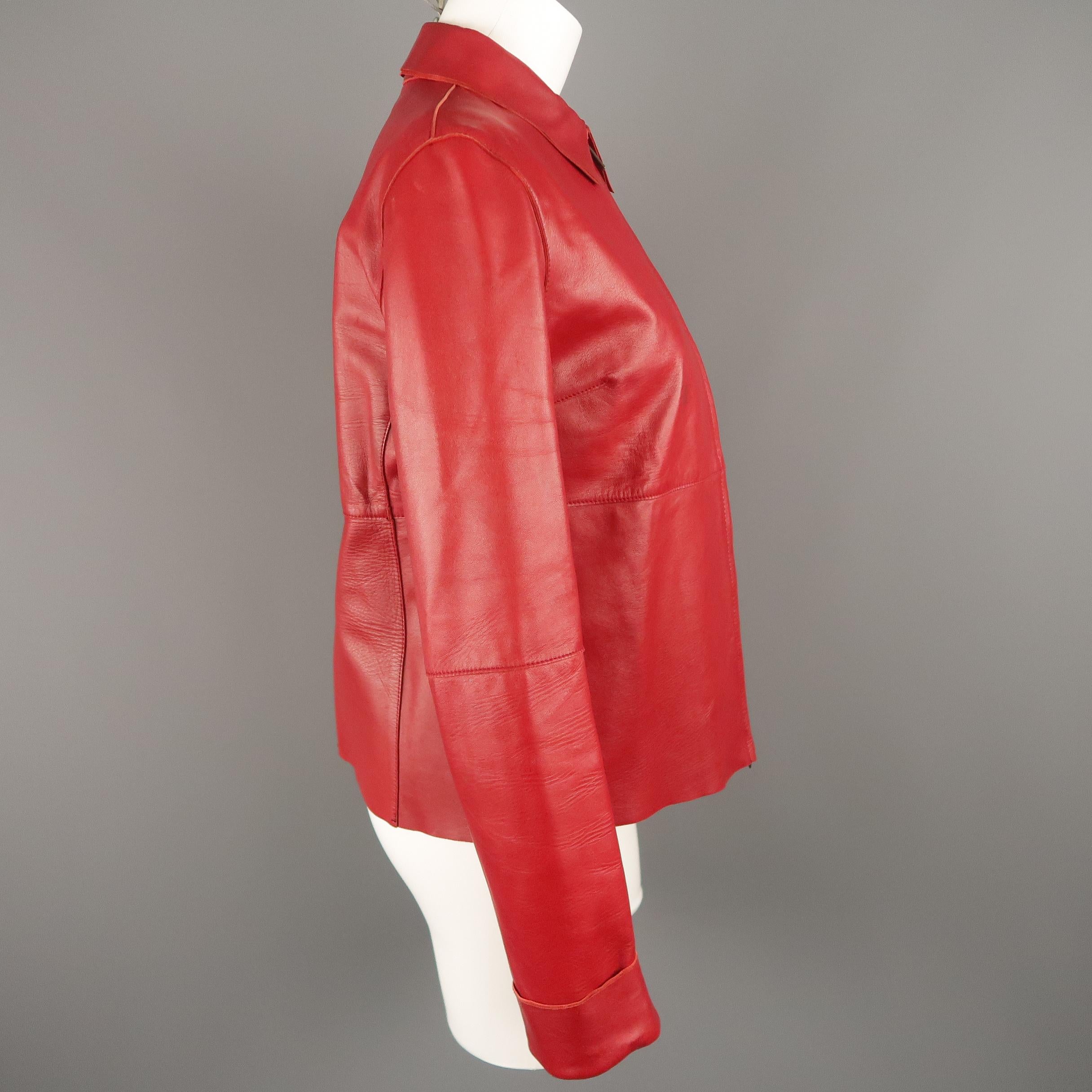 Women's MALO Size 6 Red Leather Collared Jacket