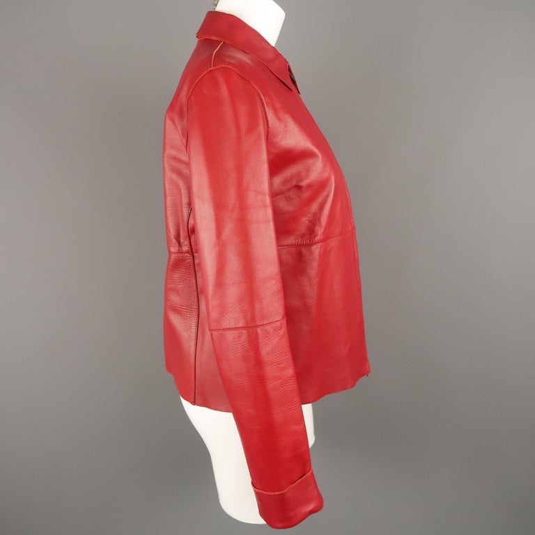 MALO Size 6 Red Leather Collared Jacket For Sale at 1stDibs red