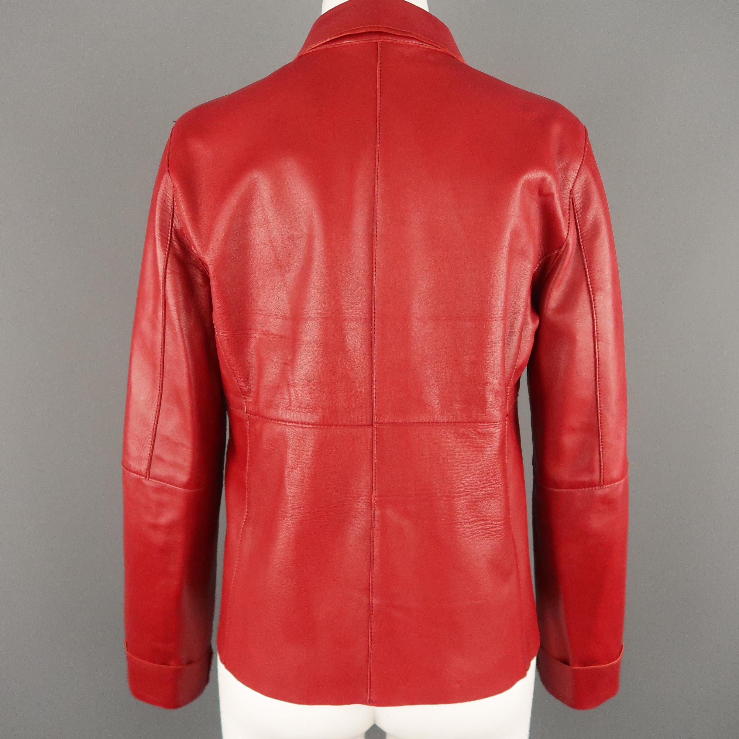 MALO Size 6 Red Leather Collared Jacket 1