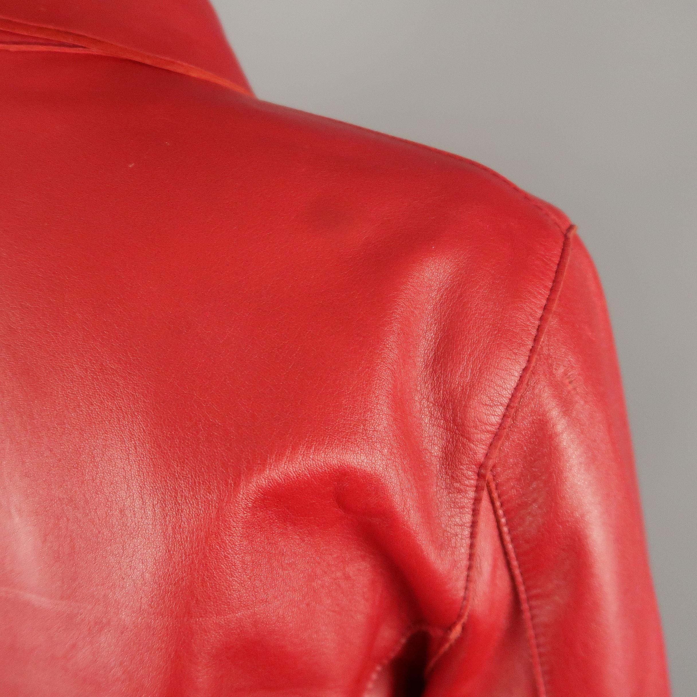 MALO Size 6 Red Leather Collared Jacket 2
