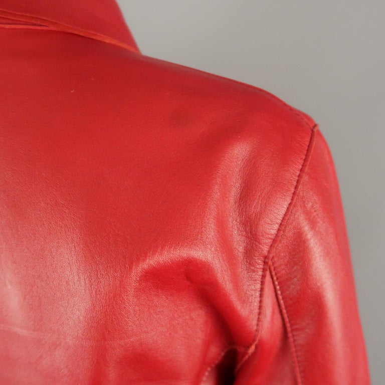 MALO Size 6 Red Leather Collared Jacket For Sale at 1stDibs red