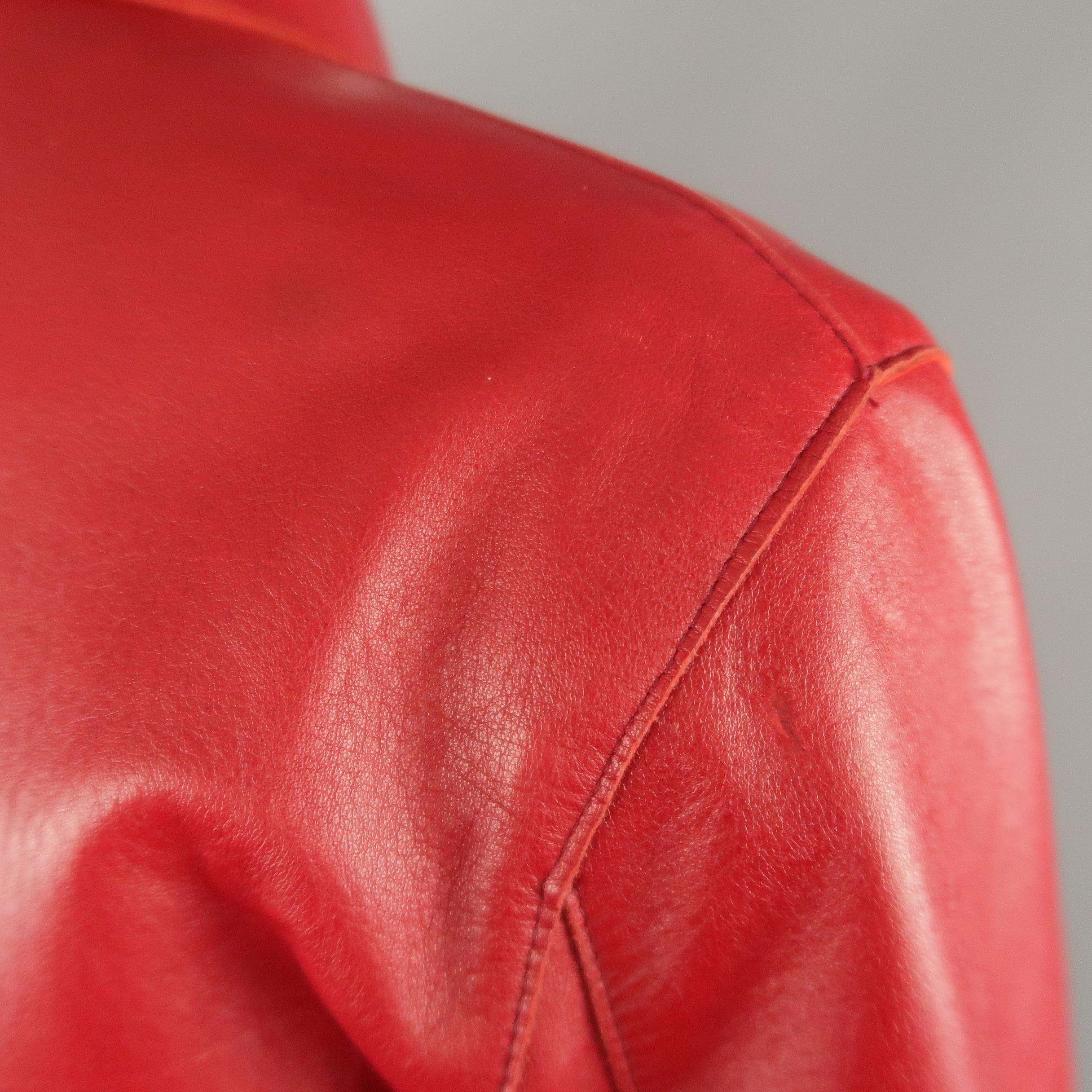 MALO Size 6 Red Leather Collared Jacket 3