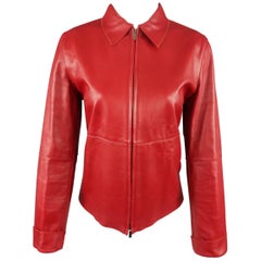 MALO Size 6 Red Leather Collared Jacket