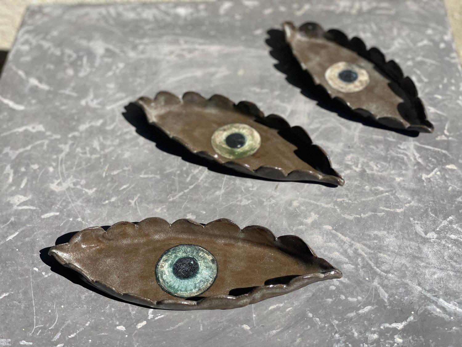 Ceramic Set of 3 - one of a kind ‘Malocchio' Evil-Eye Catch-Alls by Stephanie Perry For Sale