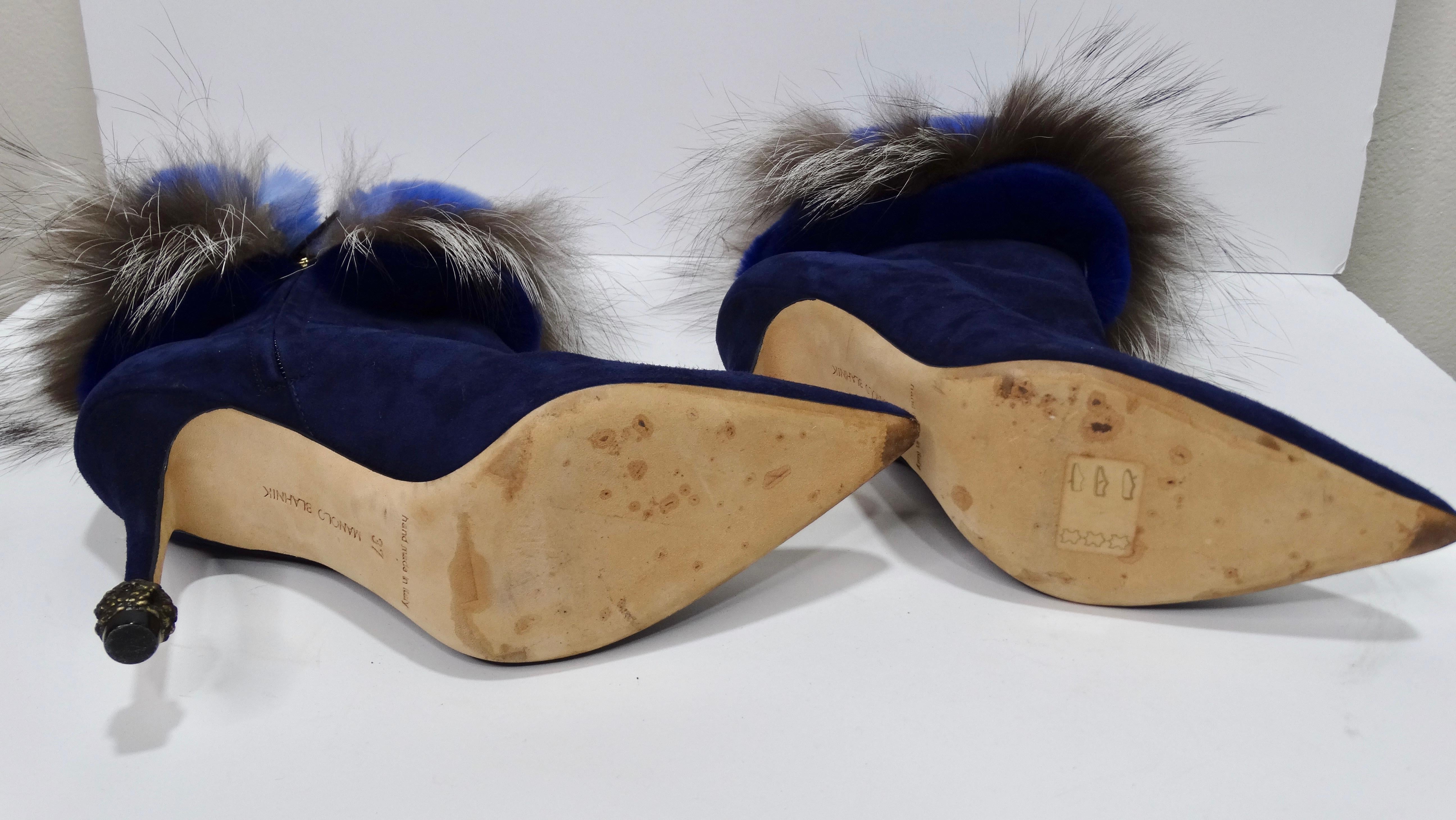 Women's Malolo Blahnik Blue Suede & Fur 'Remola' Boots