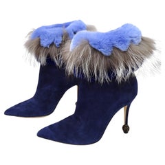 Malolo Blahnik Blue Suede & Fur 'Remola' Boots