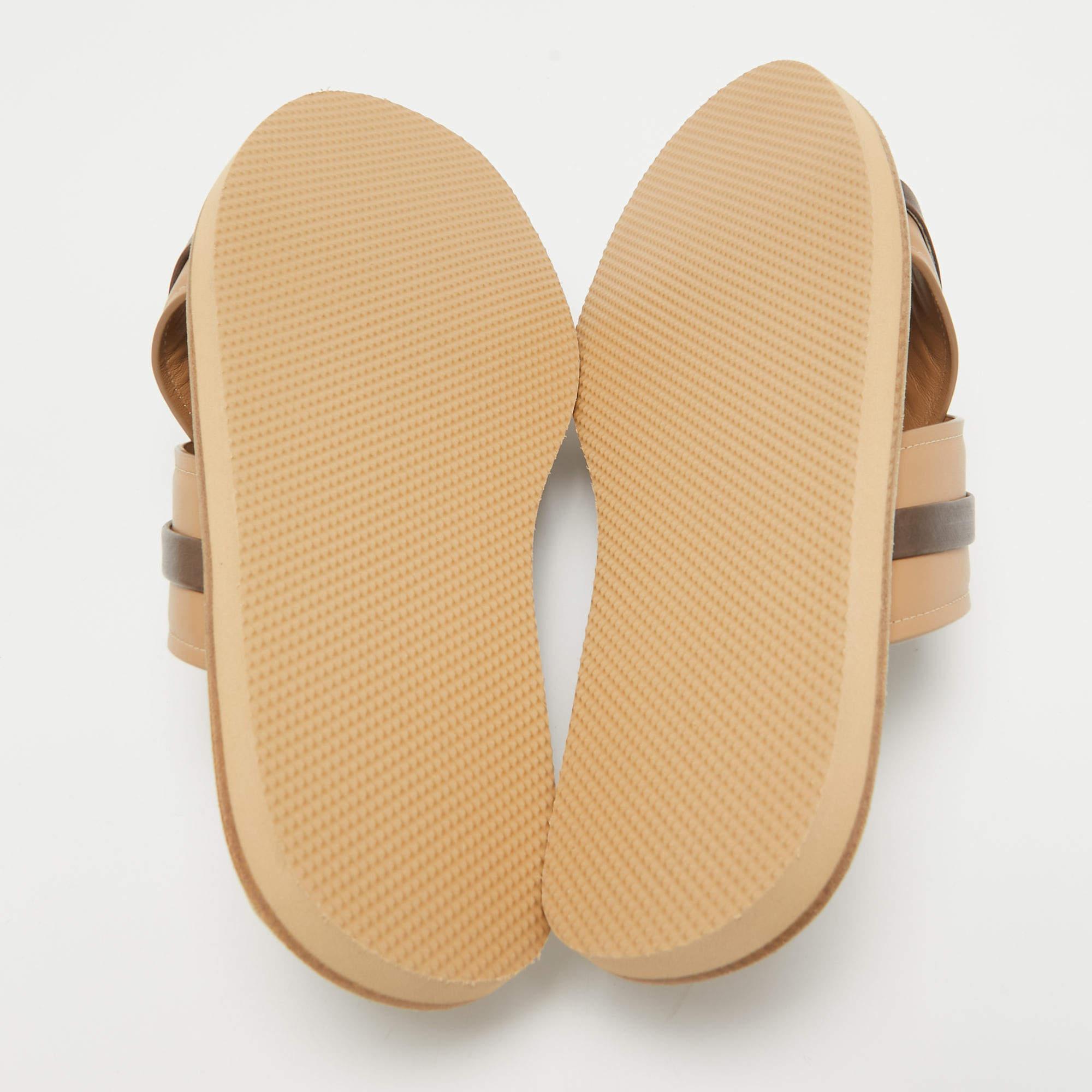 Malone Souliers Beige/Brown Leather Gabriel Slide Flats Size 40 2