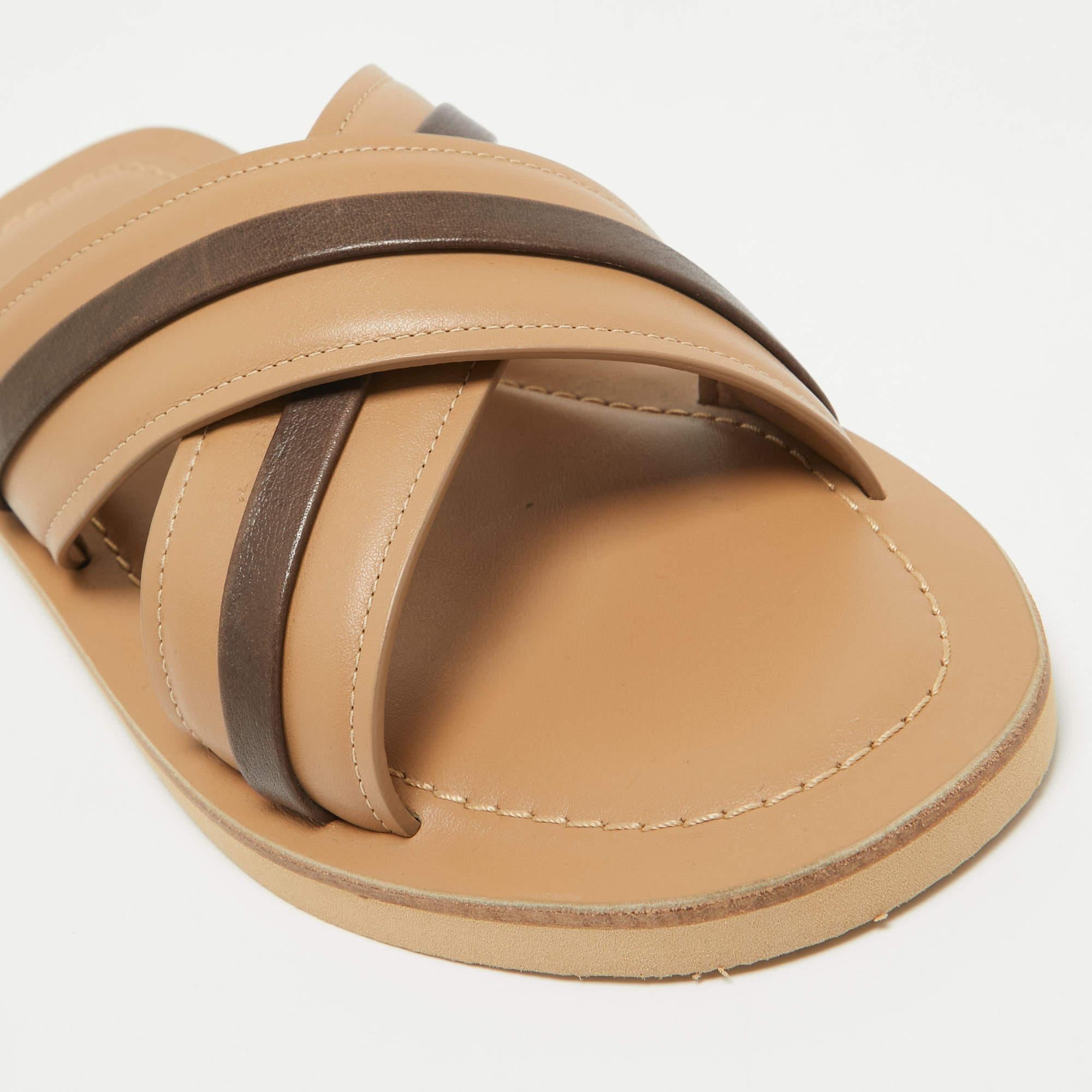 Malone Souliers Beige/Brown Leather Gabriel Slide Flats Size 40 4