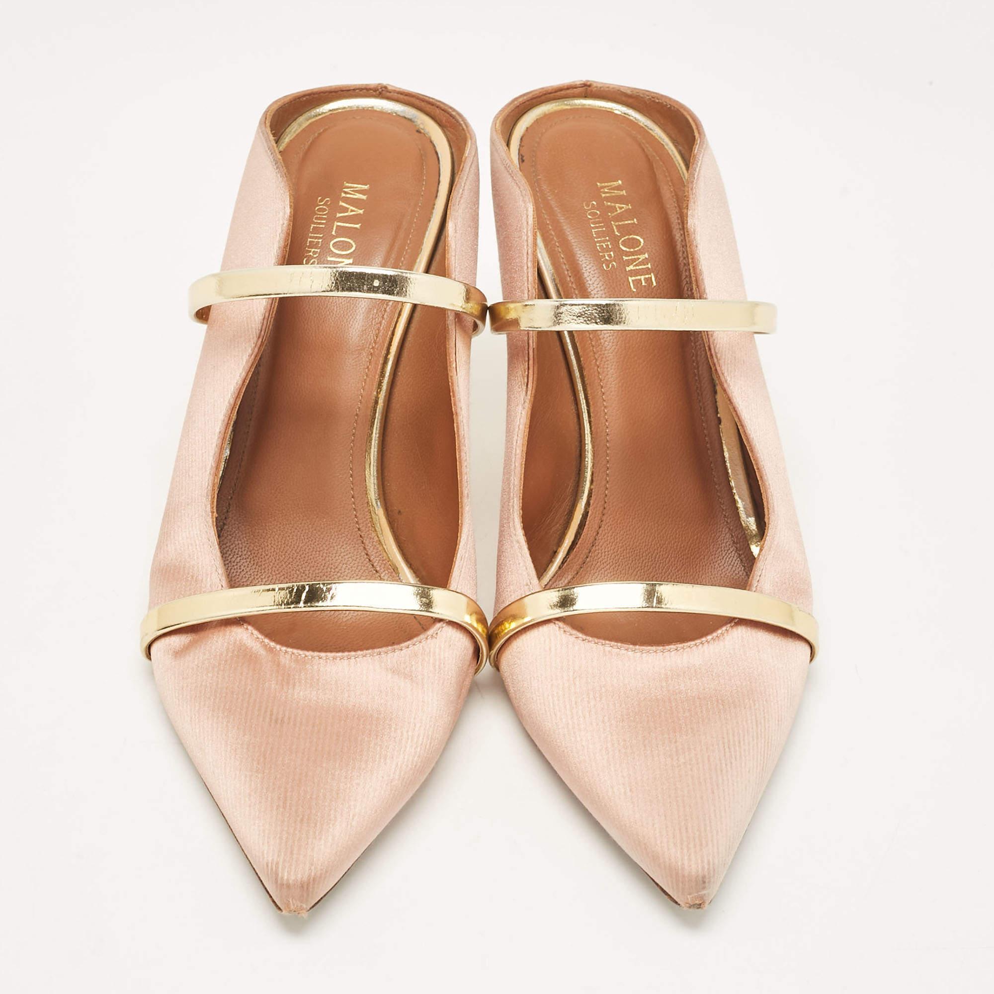 Malone Souliers Beige Pantoletten aus Leder und Satin Maureen in Beige Größe 39 im Zustand „Gut“ im Angebot in Dubai, Al Qouz 2