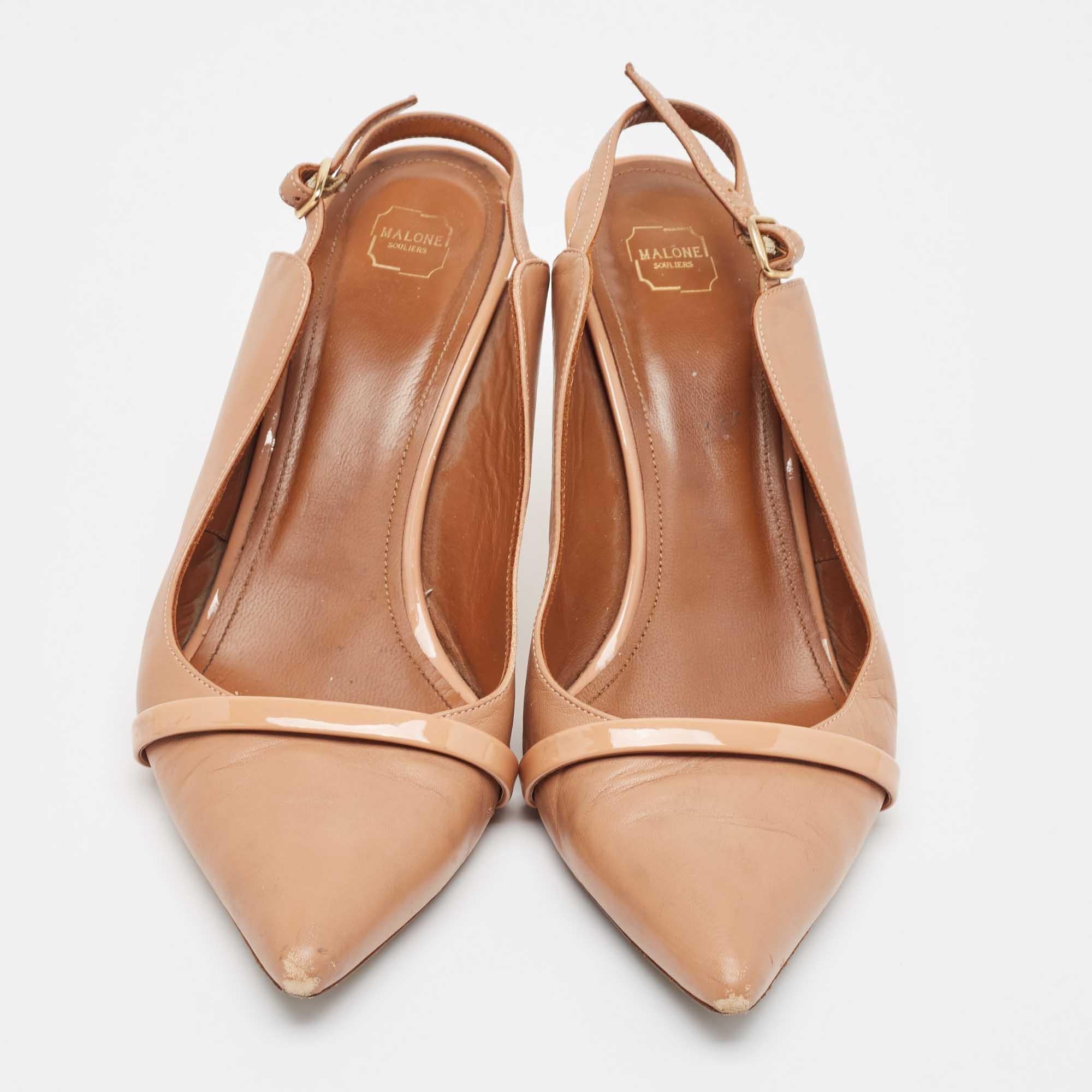 Beige Malone Souliers escarpins à bride arrière en cuir beige taille 40 en vente