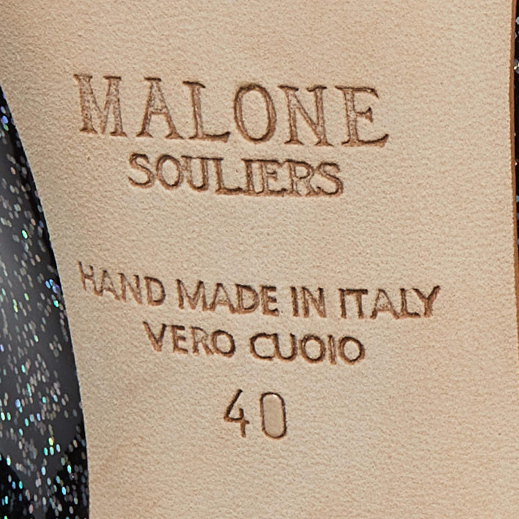 Malone Souliers Black Glitter Patent Leather Maureen Mules Size 40 4