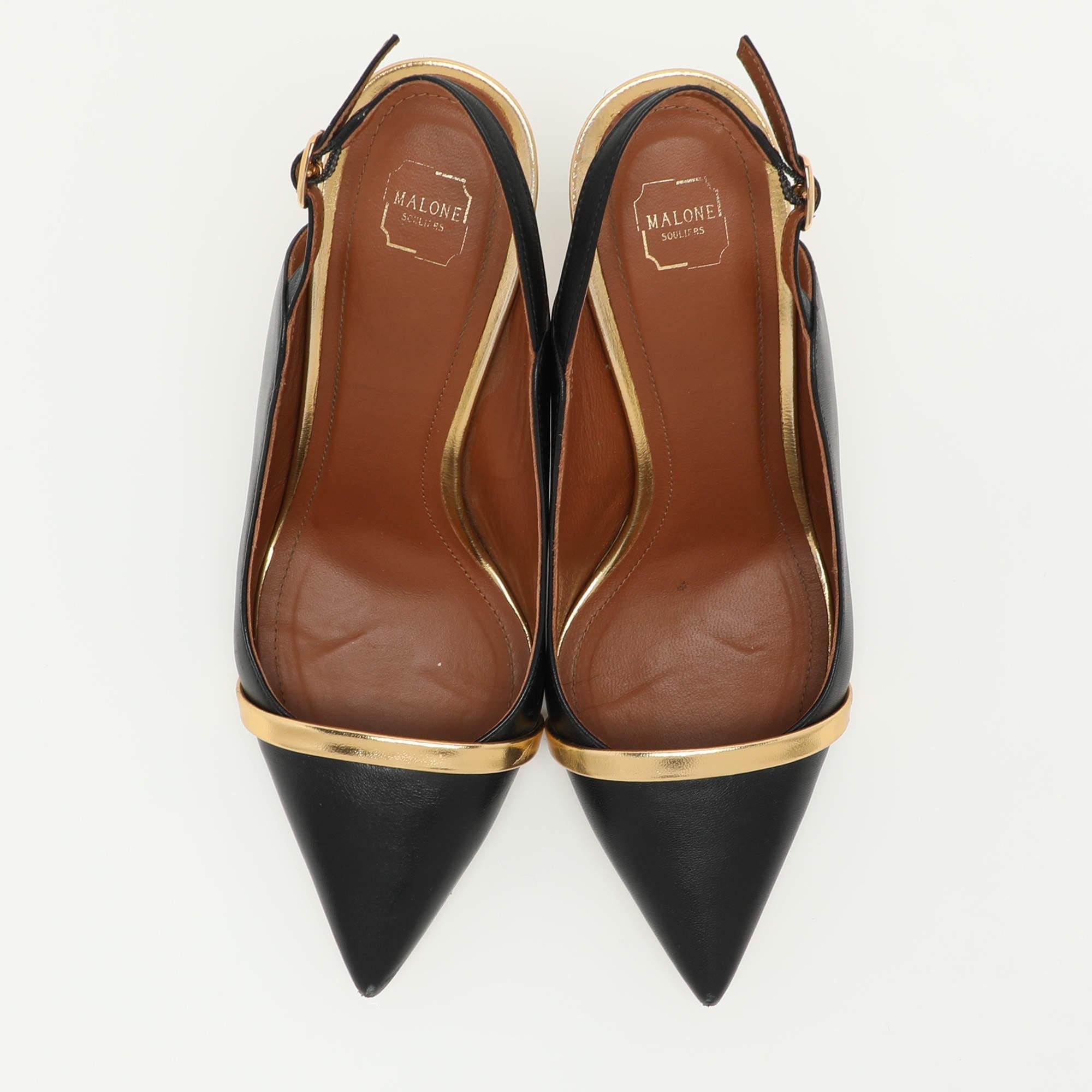 Malone Souliers Bombas Marion Slingback Cuero Negro/Dorado Talla 36.5 en Bastante bueno estado para la venta en Dubai, Al Qouz 2