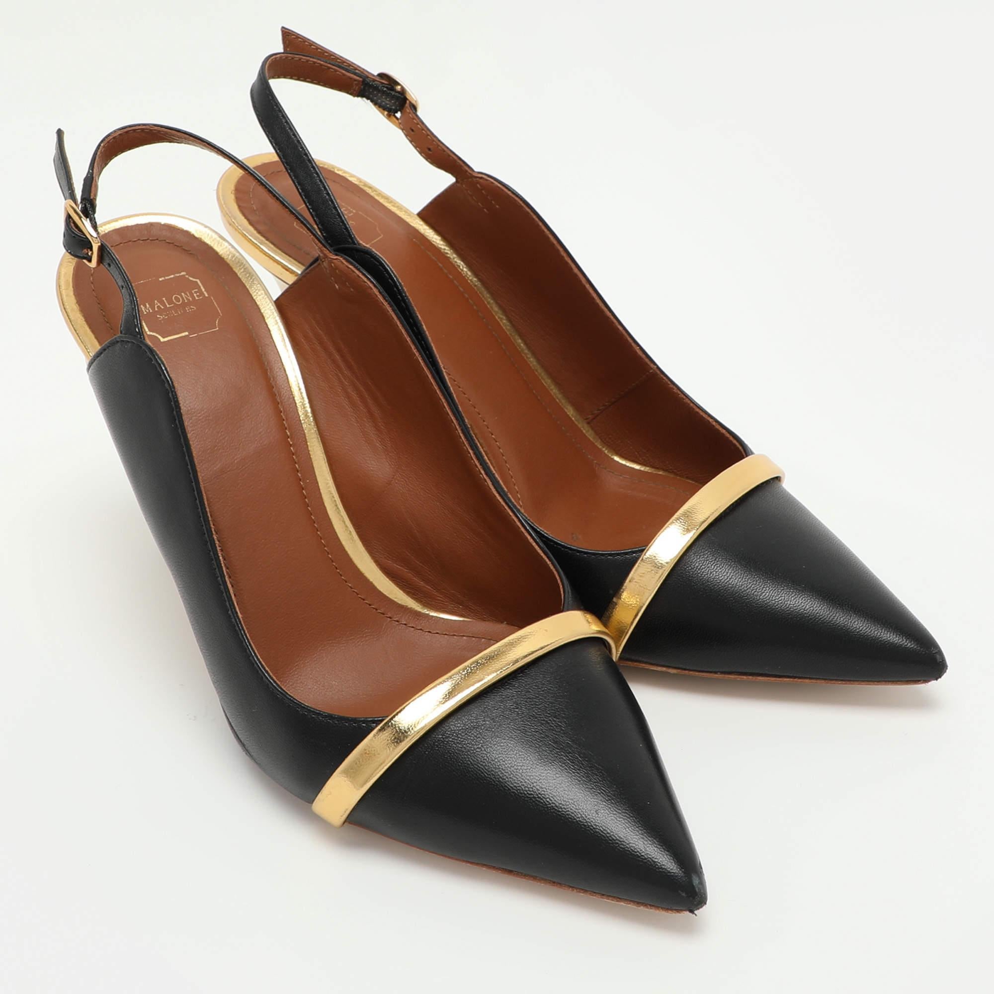 De las mujeres Malone Souliers Bombas Marion Slingback Cuero Negro/Dorado Talla 36.5 en venta