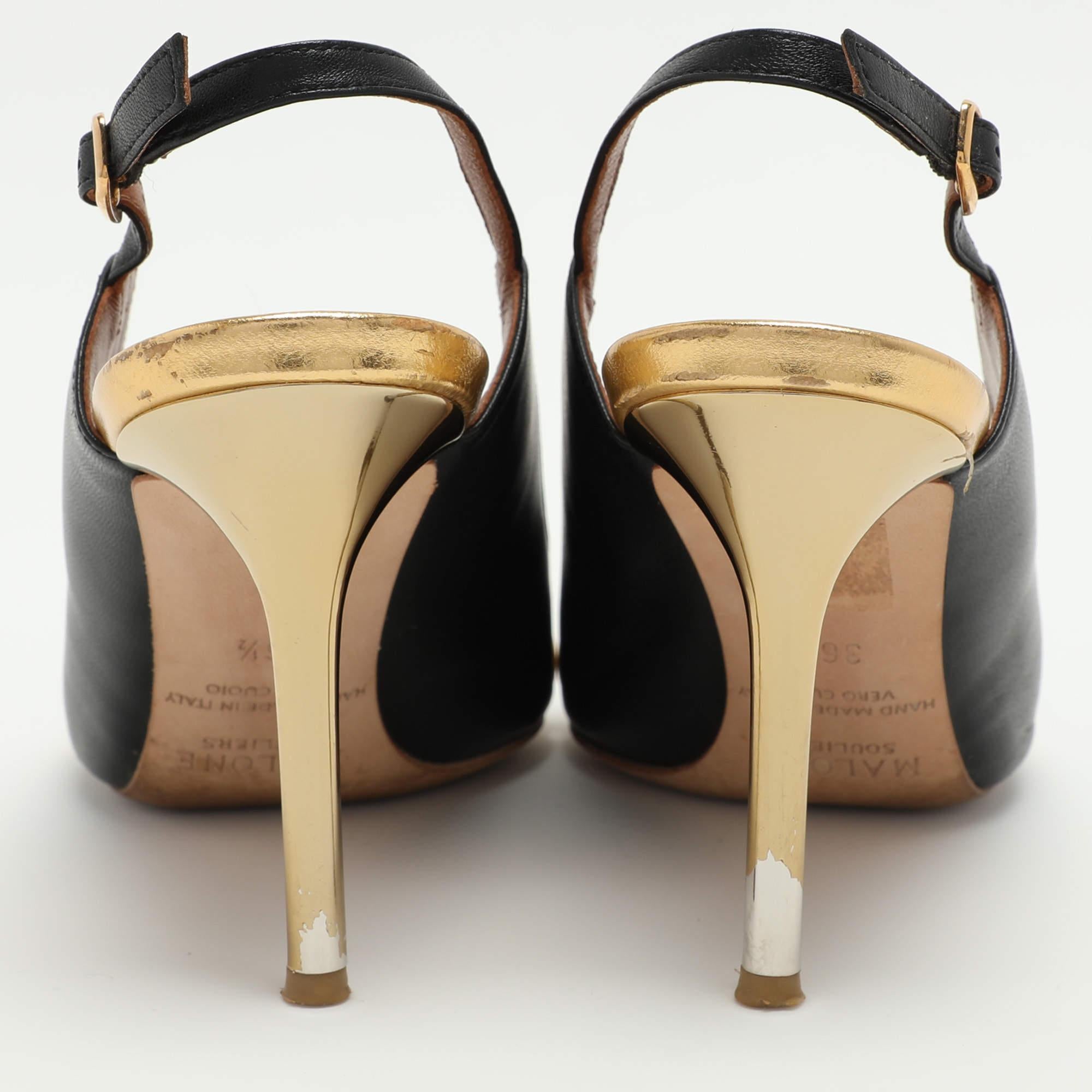 Malone Souliers Bombas Marion Slingback Cuero Negro/Dorado Talla 36.5 en venta 1