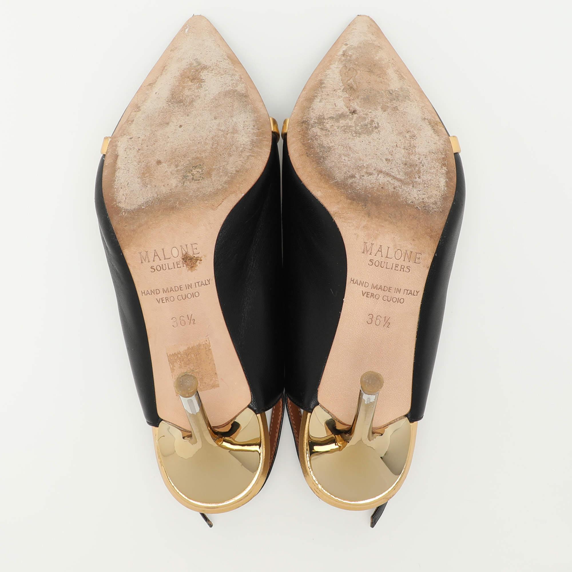 Malone Souliers Bombas Marion Slingback Cuero Negro/Dorado Talla 36.5 en venta 2