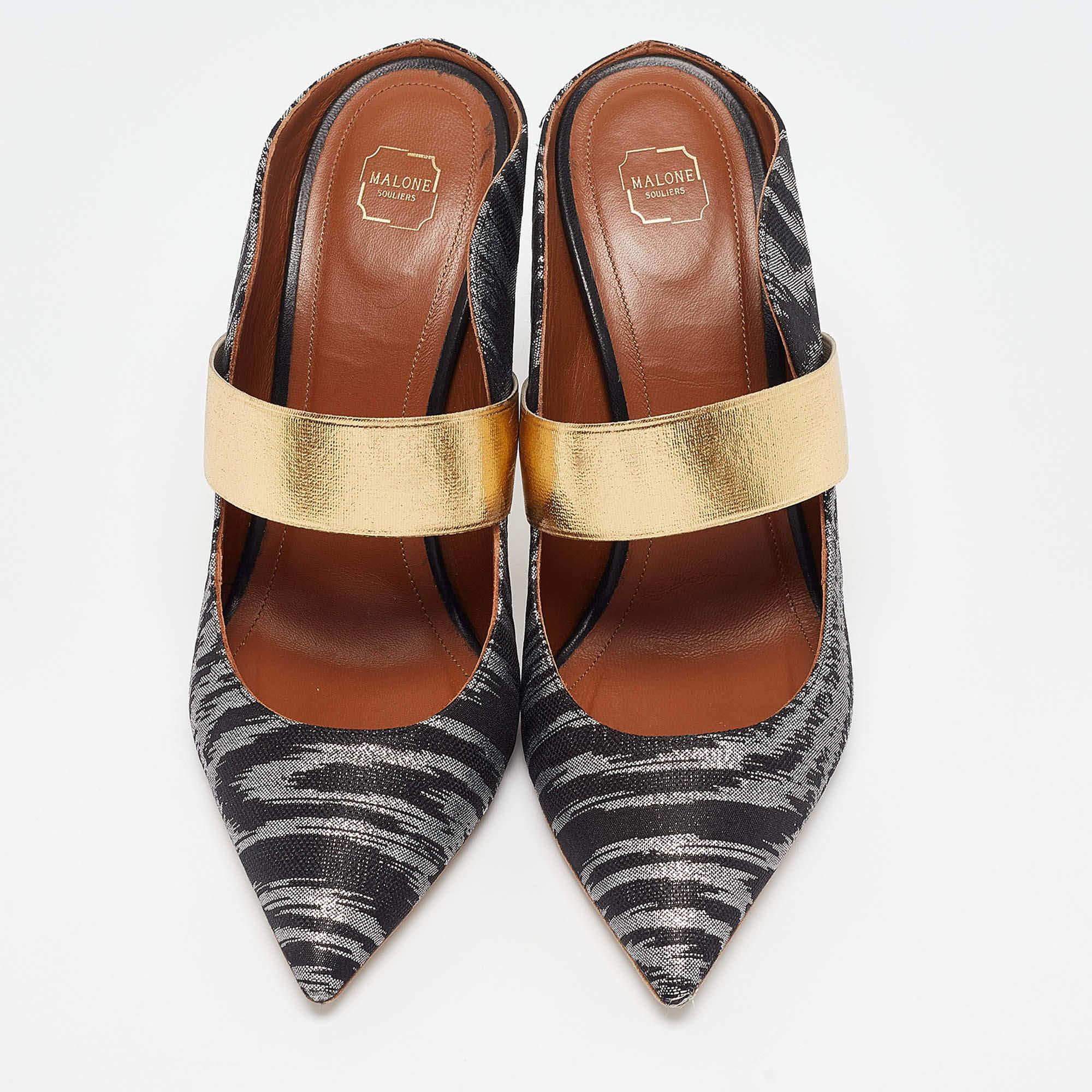 Malone Souliers Black/Gold Lurex Fabric Maureen Mules Size 40 In Good Condition For Sale In Dubai, Al Qouz 2