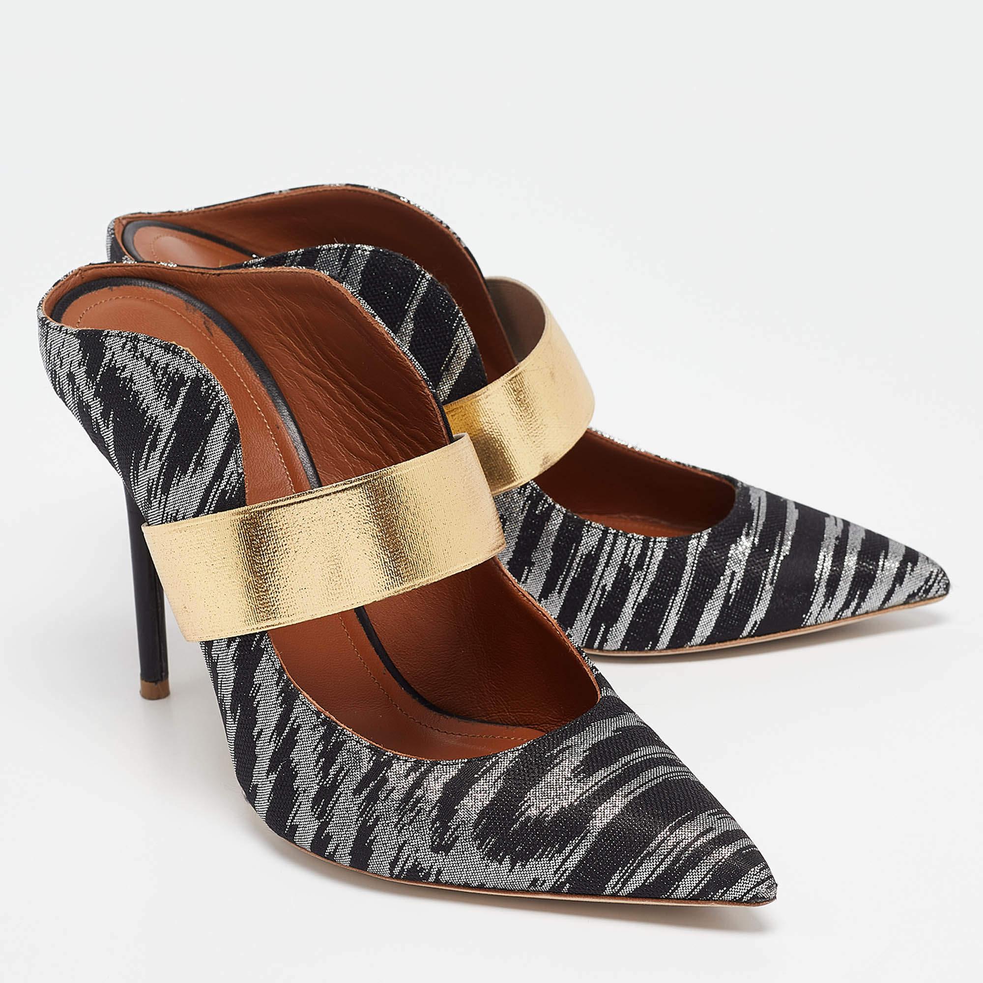 Women's Malone Souliers Black/Gold Lurex Fabric Maureen Mules Size 40 For Sale