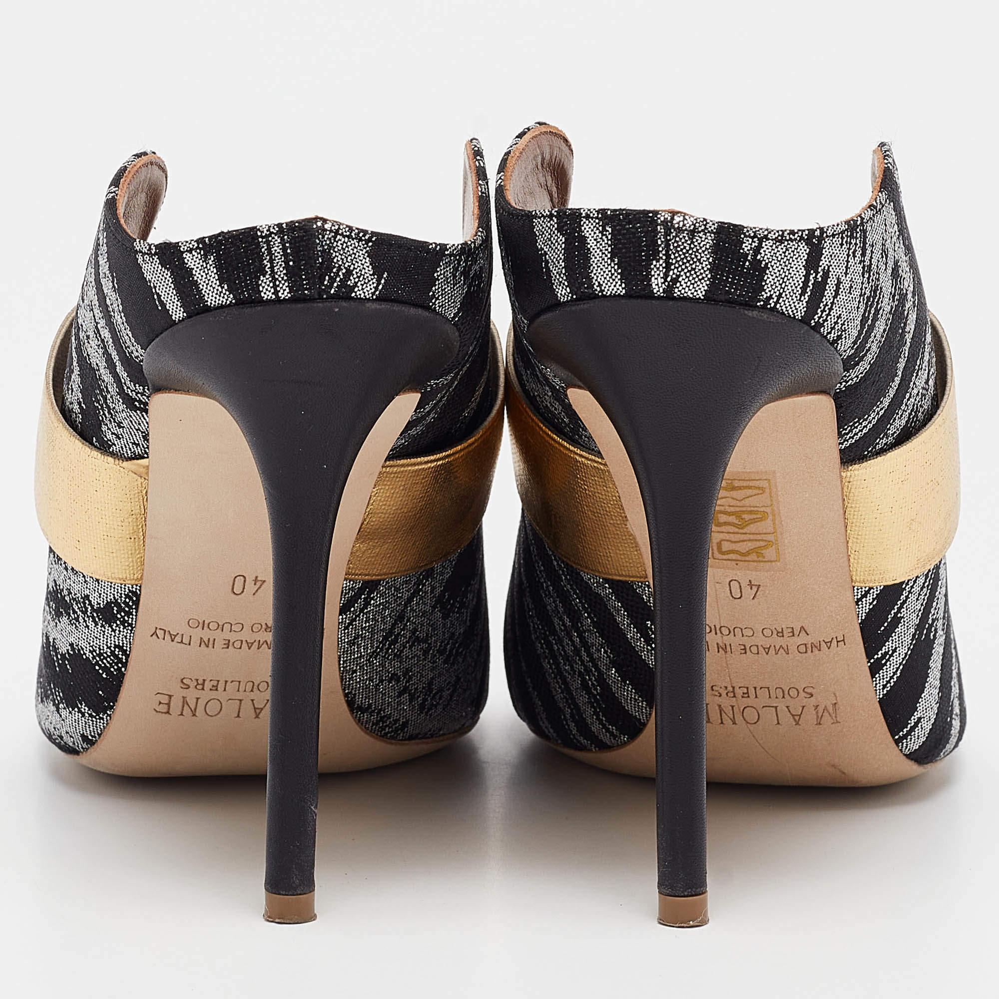 Malone Souliers Black/Gold Lurex Fabric Maureen Mules Size 40 For Sale 1